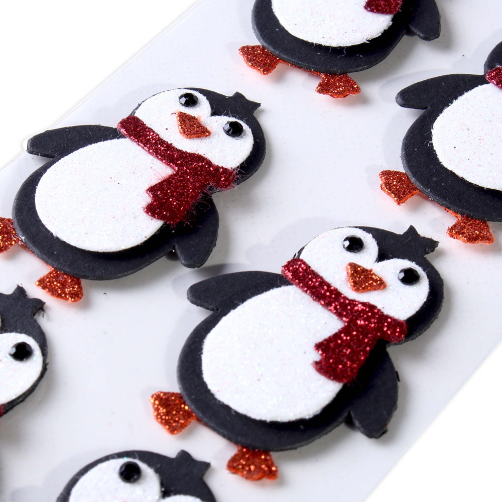 Christmas Glitter Stickers - Penguins, 6pc