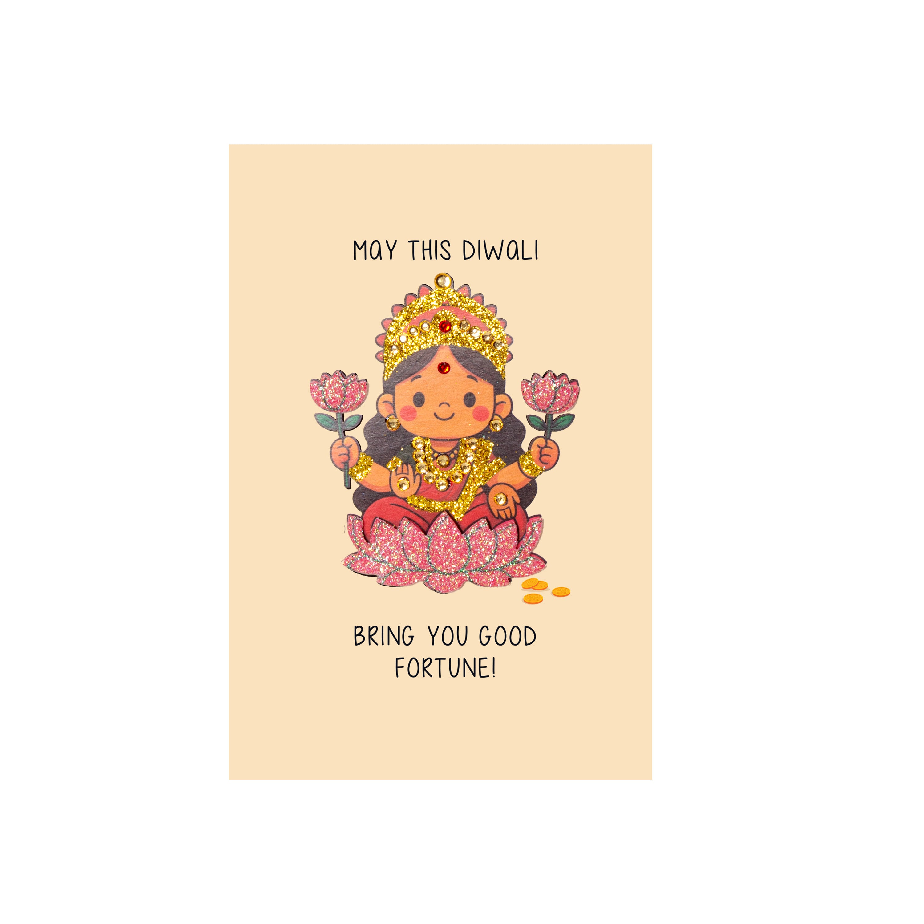 Diwali Greeting Card & Envelope Good Fortune 4 x 6 inch 2pc