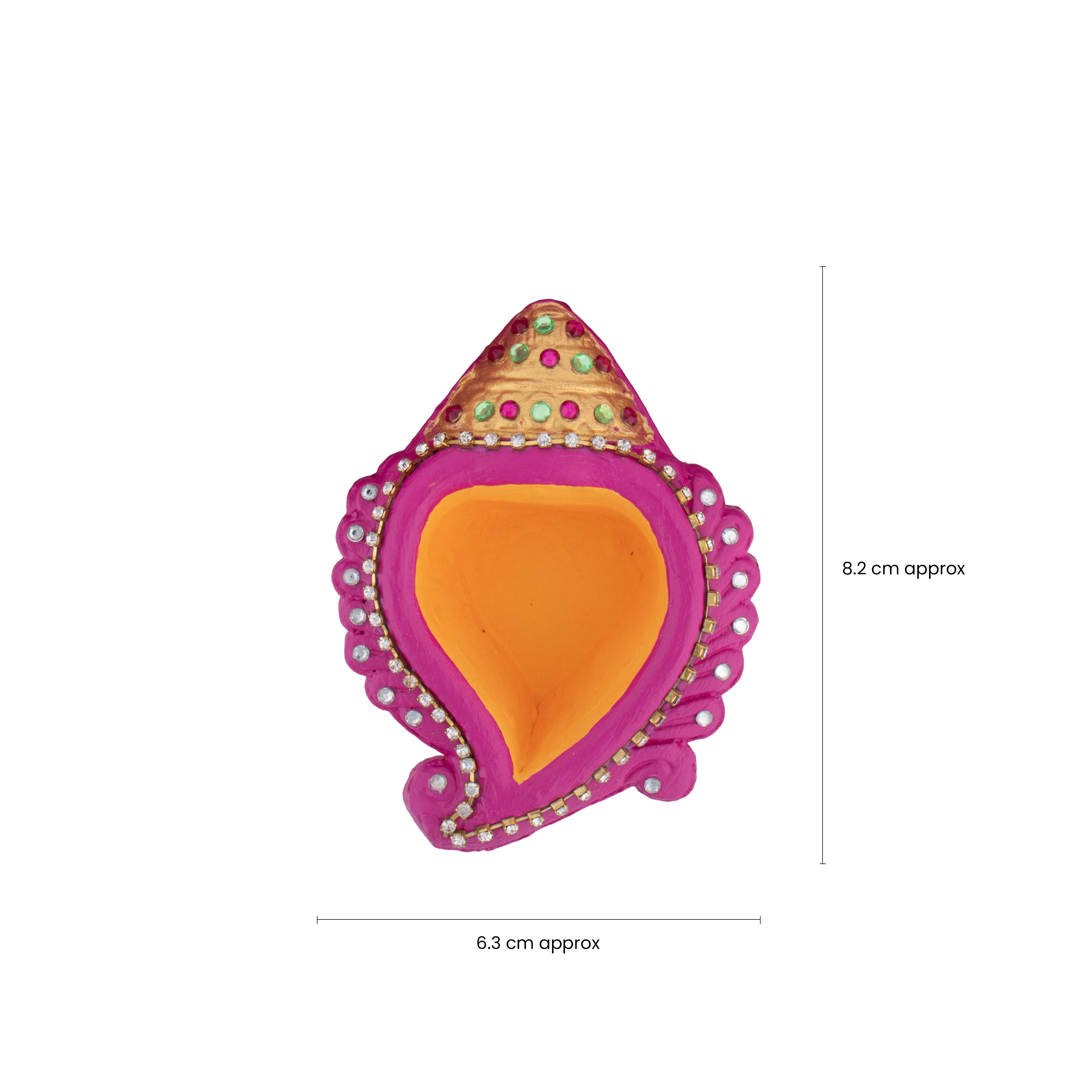 Decorated Terracotta Diya Traditional Shell Green & Yellow 4pc