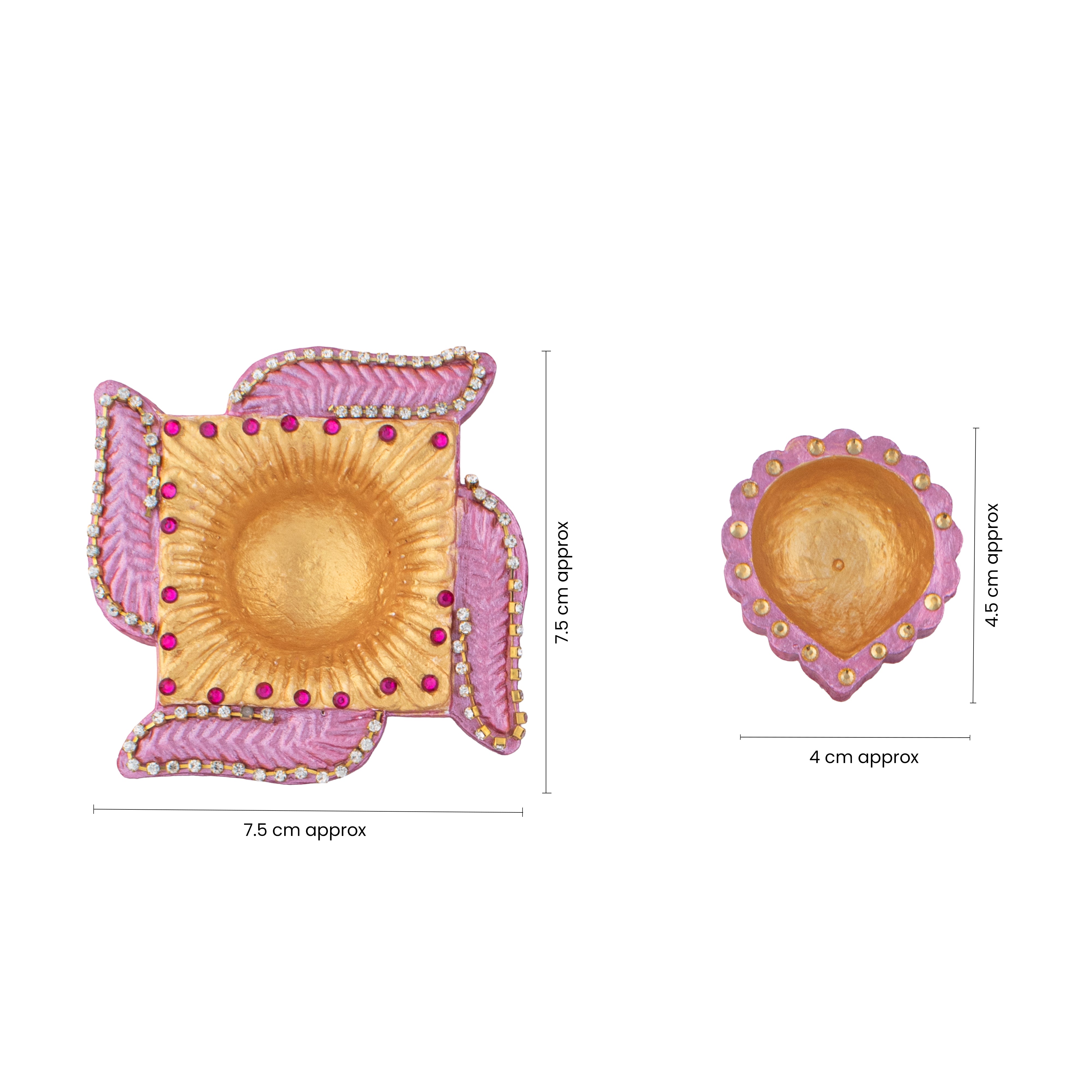 Decorated Terracotta Diya Assorted Shapes Pastel Pink 10pc