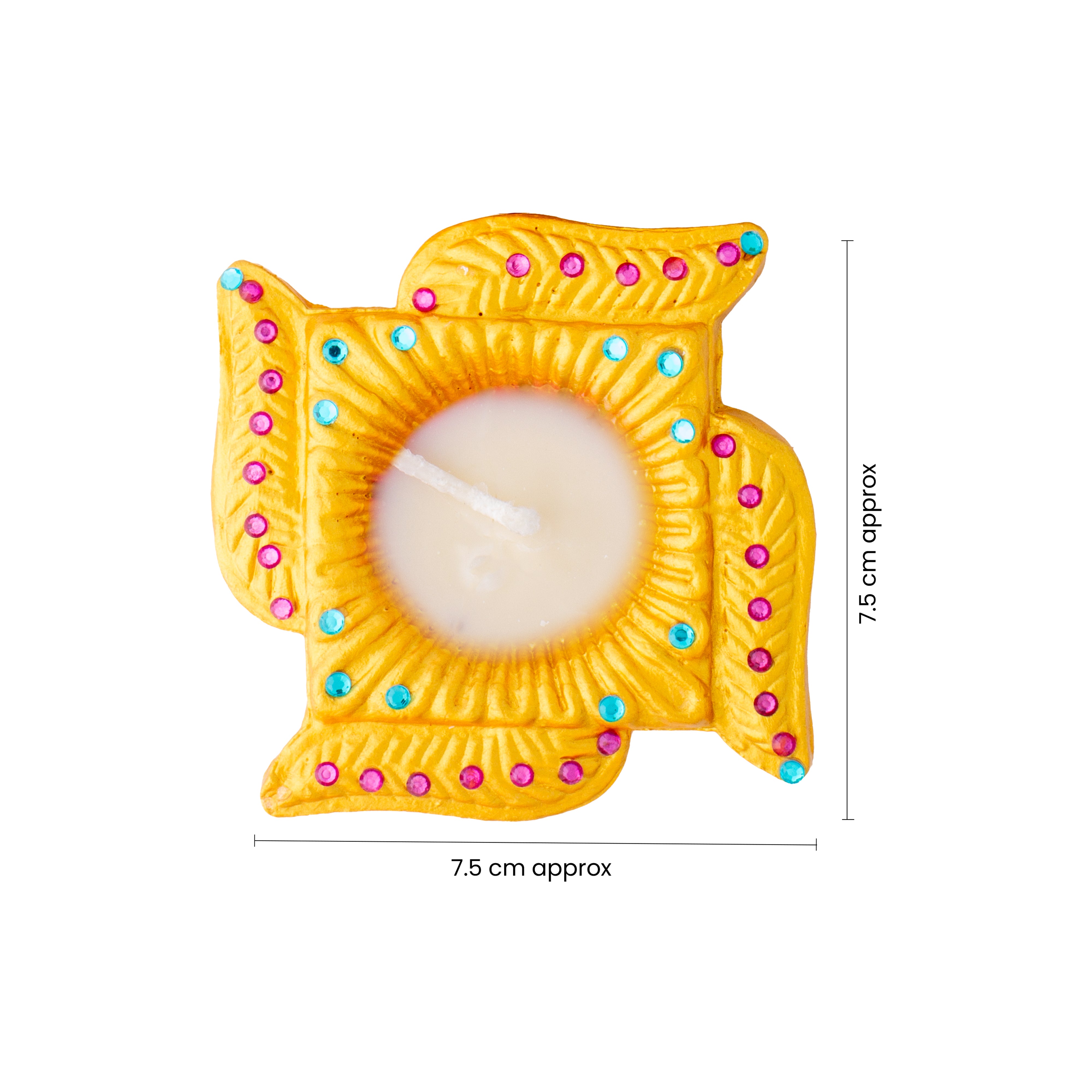 Decorated Terracotta Diya With Wax Swastika 2pc Box (Wax Filled)