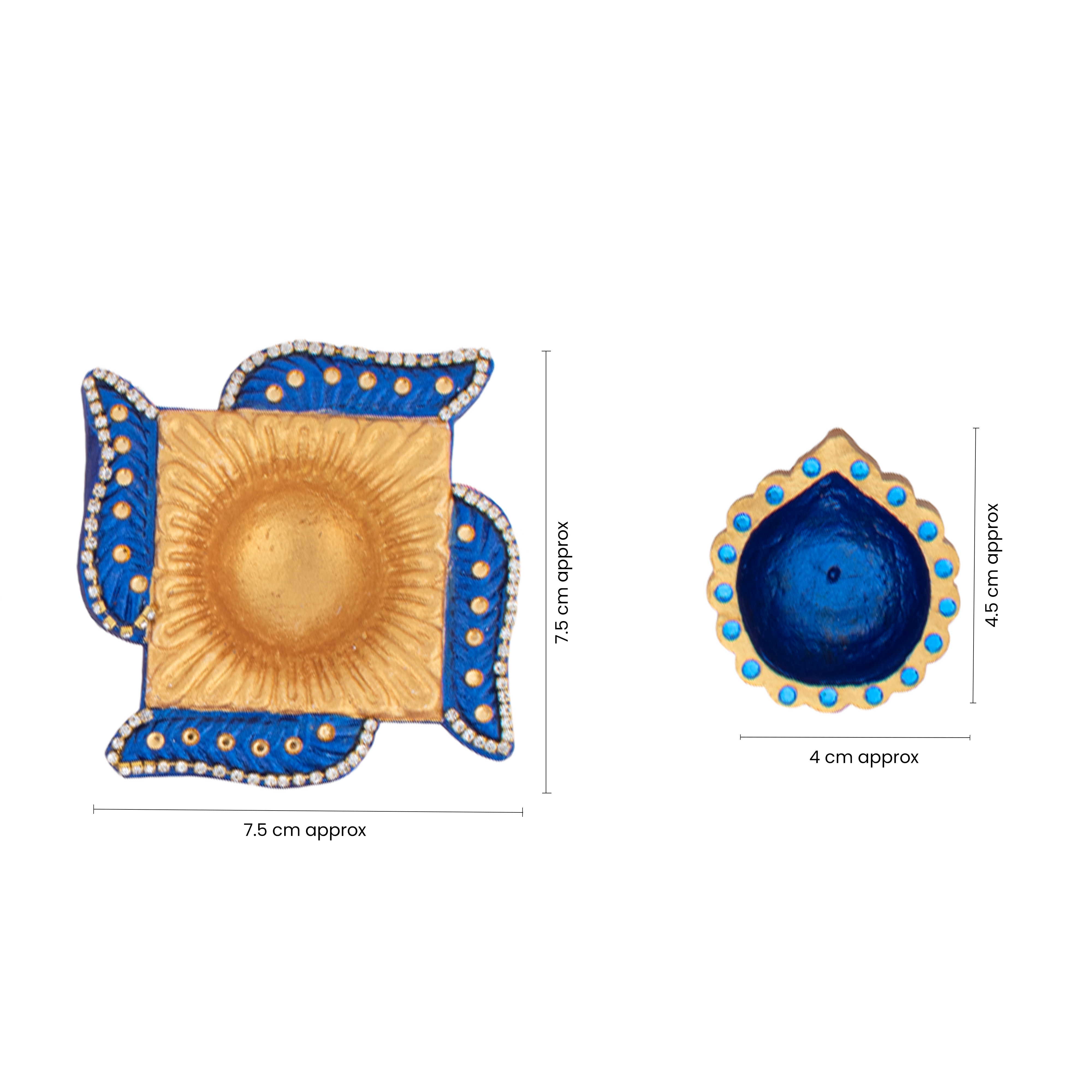 Decorated Terracotta Diya Assorted Shapes Blue 10pc