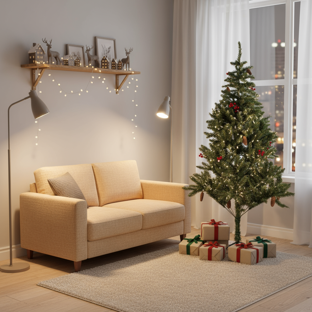 Christmas Premium Tree with Metal Stand Pine Cones & Red Berries 4 Ft (120cm) 1pc Box