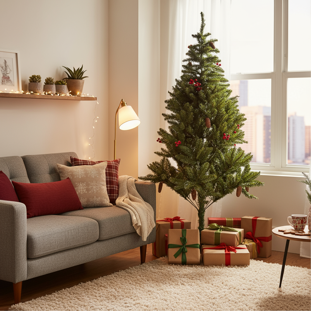 Christmas Premium Tree with Metal Stand Pine Cones & Red Berries 6 Ft (180cm) 1pc Box