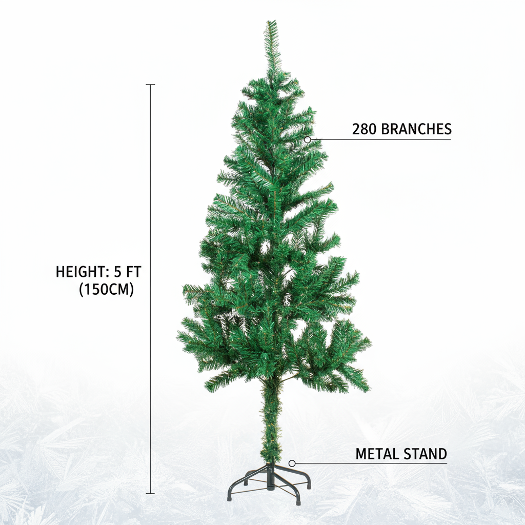 Christmas Festive Tree with Metal Stand 280 Branches 5 Ft (150cm) 1pc