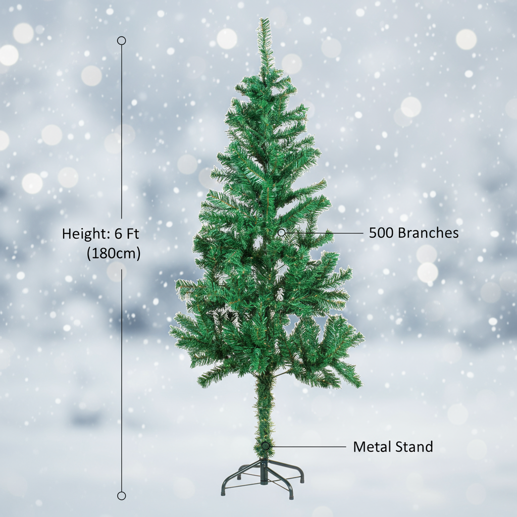 Christmas Festive Tree with Metal Stand 500 Branches 6 Ft (180cm) 1pc