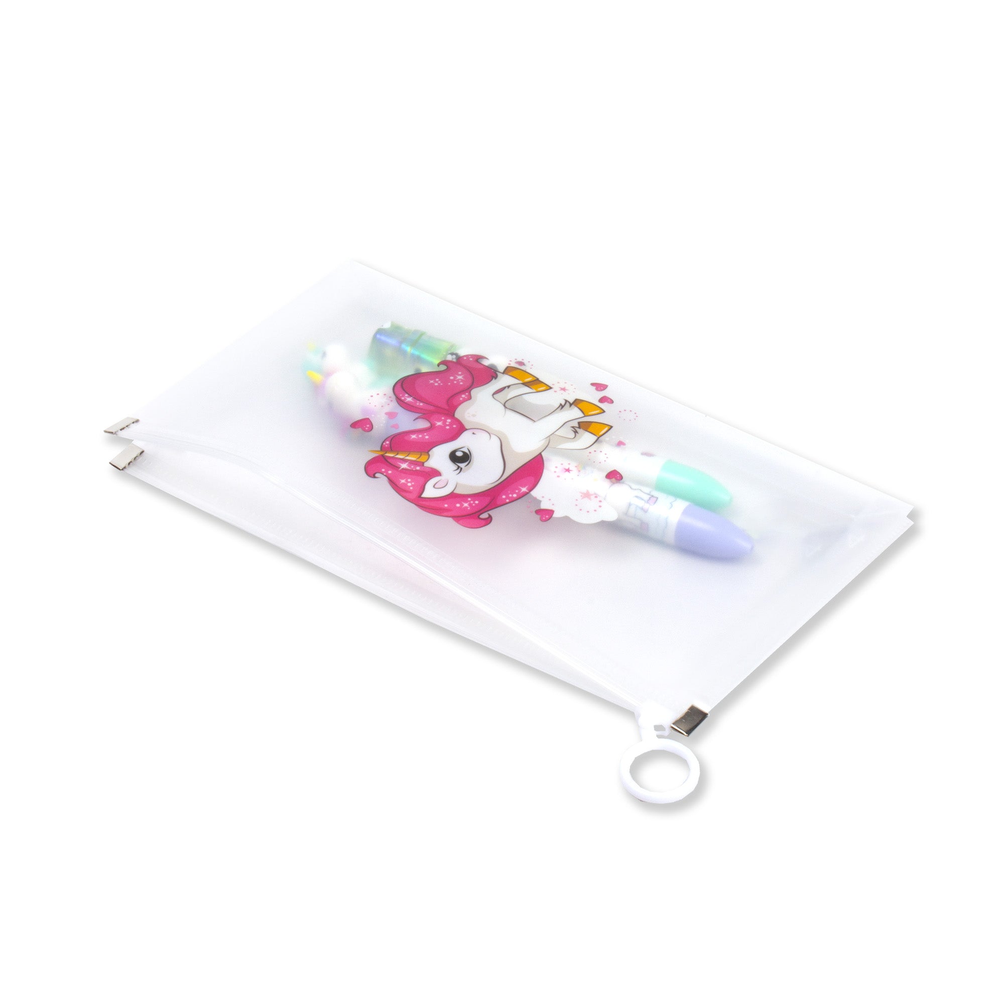 Multipurpose PVC Zip Lock Pouch Transparent Unicorn Red A6 1pc