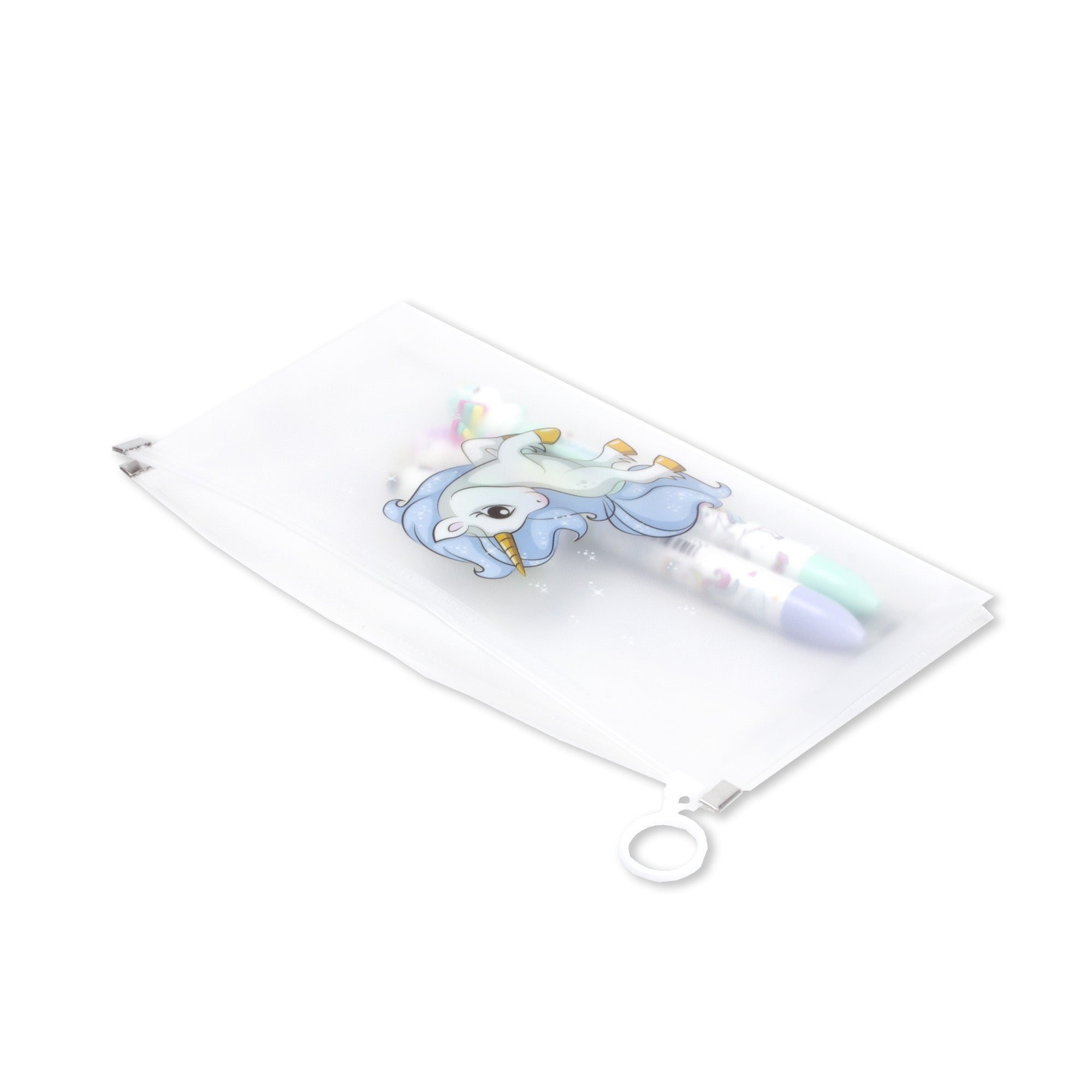Multipurpose PVC Zip Lock Pouch Transparent Unicorn Blue A6 1pc