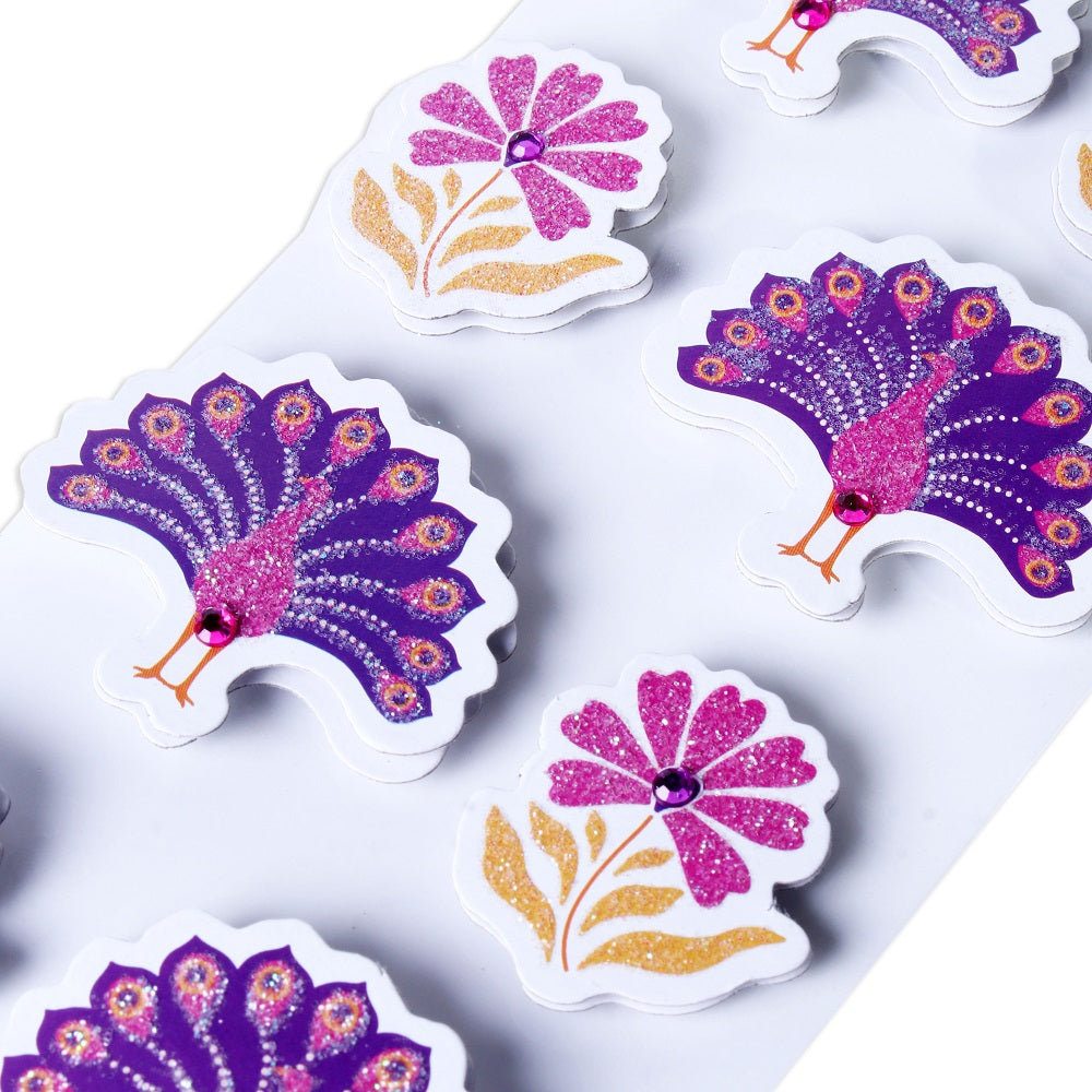 Handmade Glitter Stickers Peacock Blossom 1pc