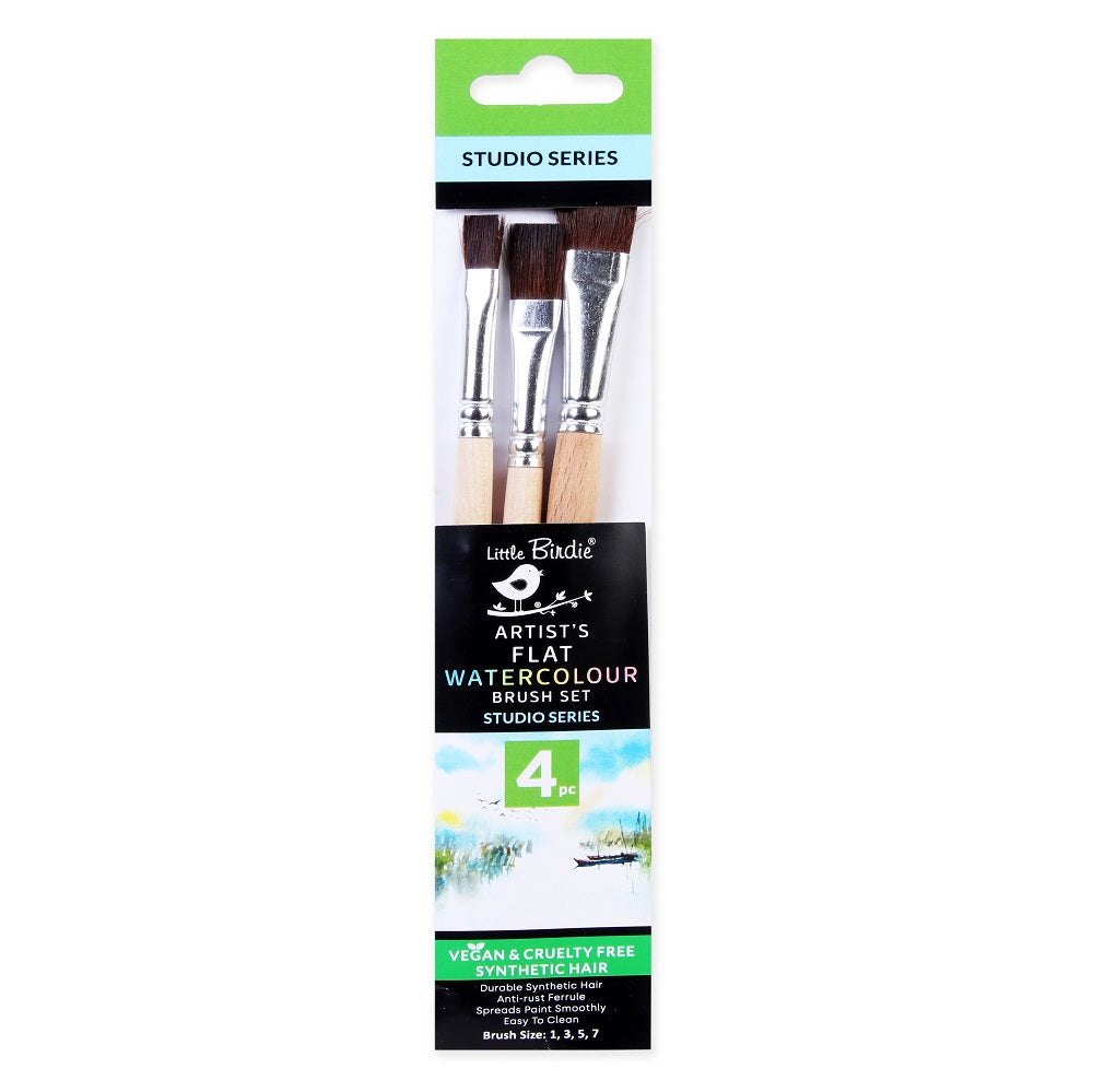 Watercolour Brush Flat Synthetic Hair Size 1 3 5 7 Set of 4pc
