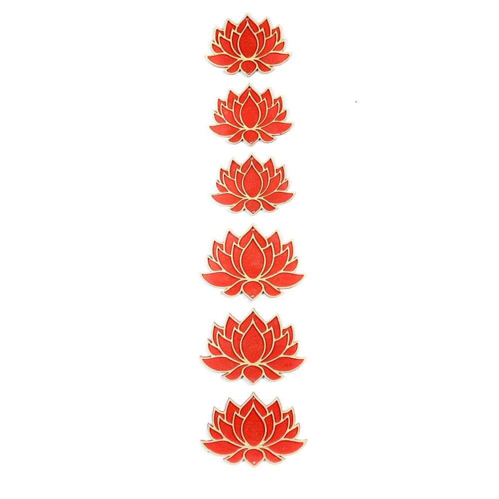 Lotus Hanging Decor Red & Gold Approx 4 X 3inch 2mm Thick & Lotus Hanging Decor Red & Gold Approx 5 X 3inch 2mm Thick (3 pc each)