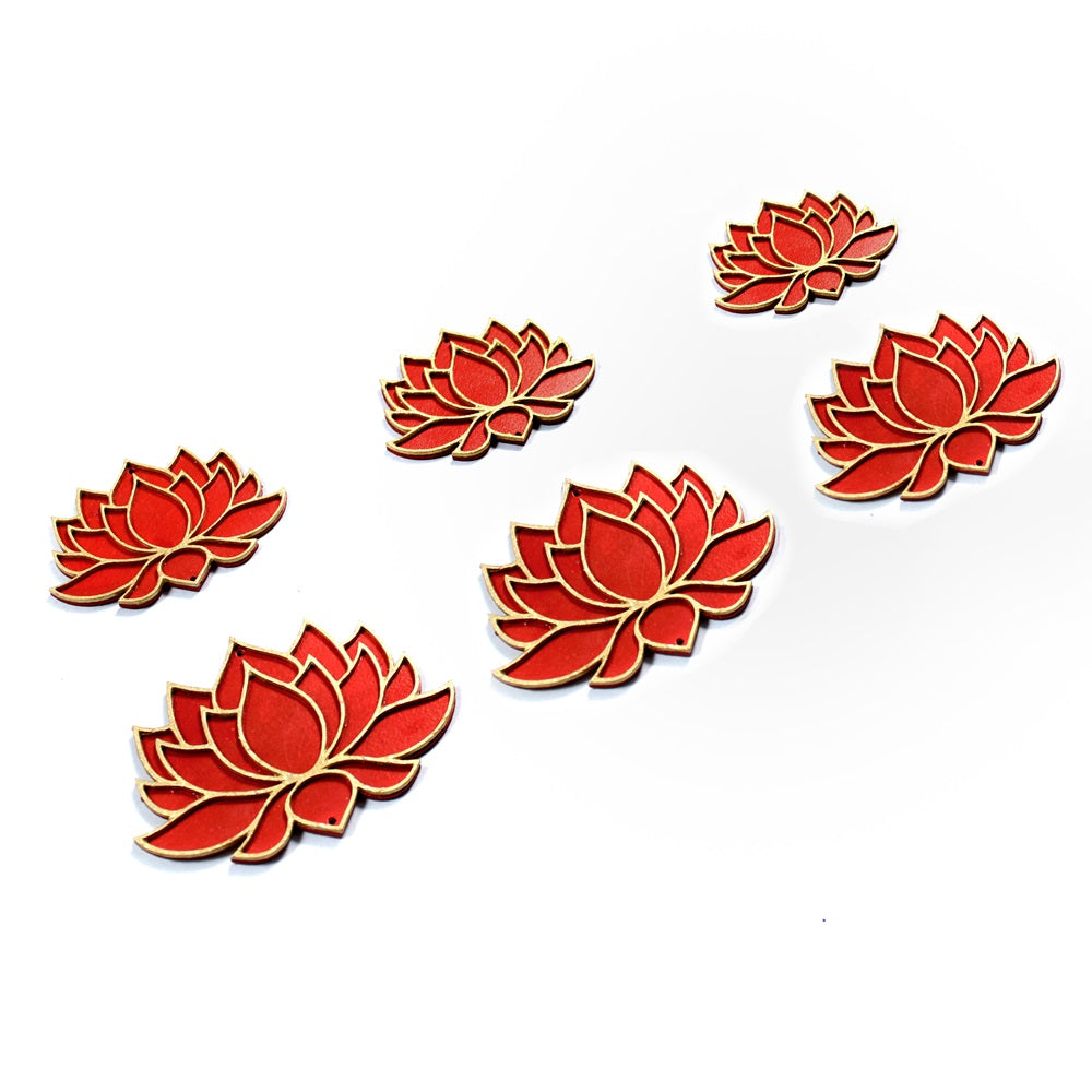 Lotus Hanging Decor Red & Gold Approx 4 X 3inch 2mm Thick & Lotus Hanging Decor Red & Gold Approx 5 X 3inch 2mm Thick (3 pc each)