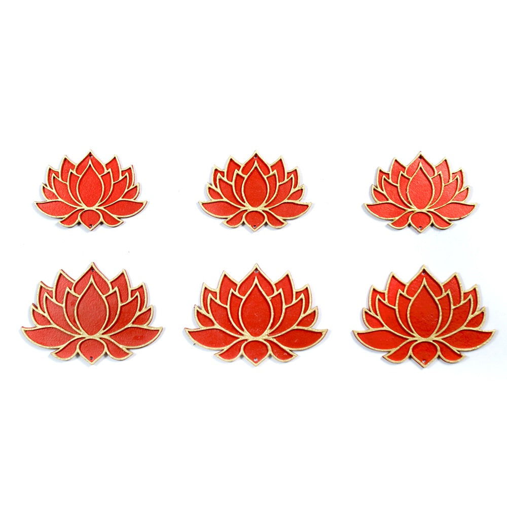 Lotus Hanging Decor Red & Gold Approx 4 X 3inch 2mm Thick & Lotus Hanging Decor Red & Gold Approx 5 X 3inch 2mm Thick (3 pc each)