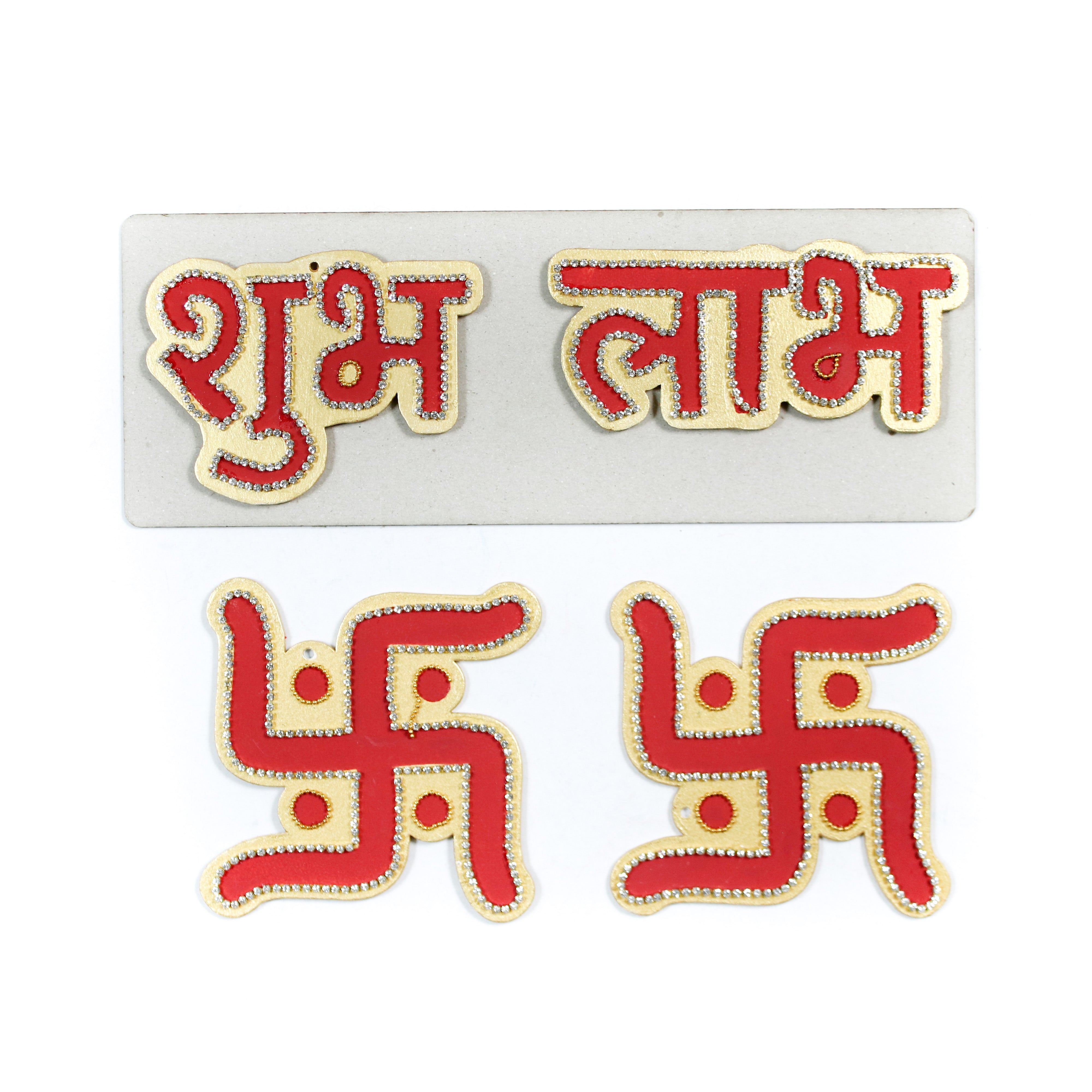 Diwali Decor Combo - Ornate Stone Hanging Decor Shubh Labh Approx 9 X 3inch 2mm Thick & Ornate Stone Hanging D?cor Swastika 4 X 4inch