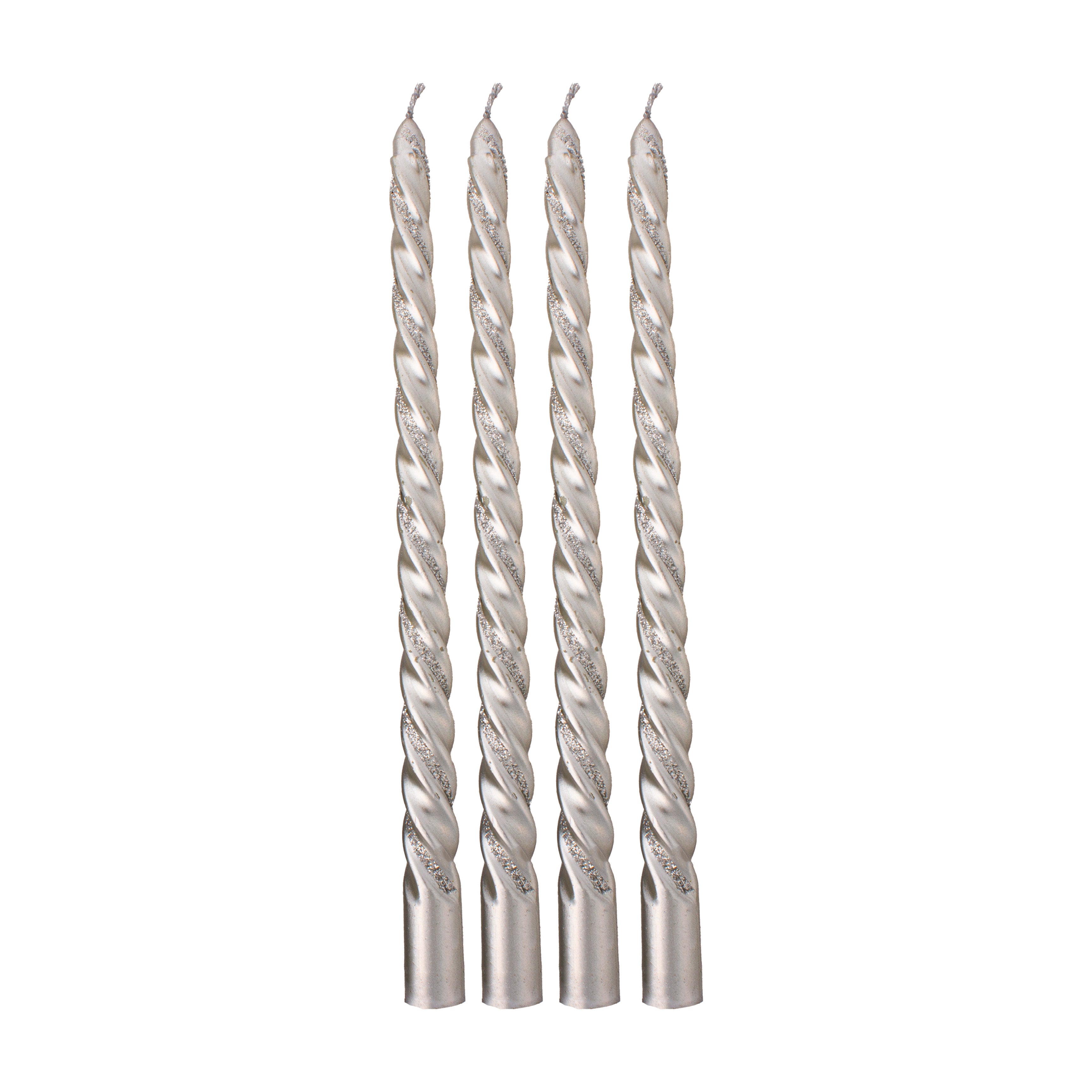 Spiral Glitter Candle Silver 10inch 4pcs Box