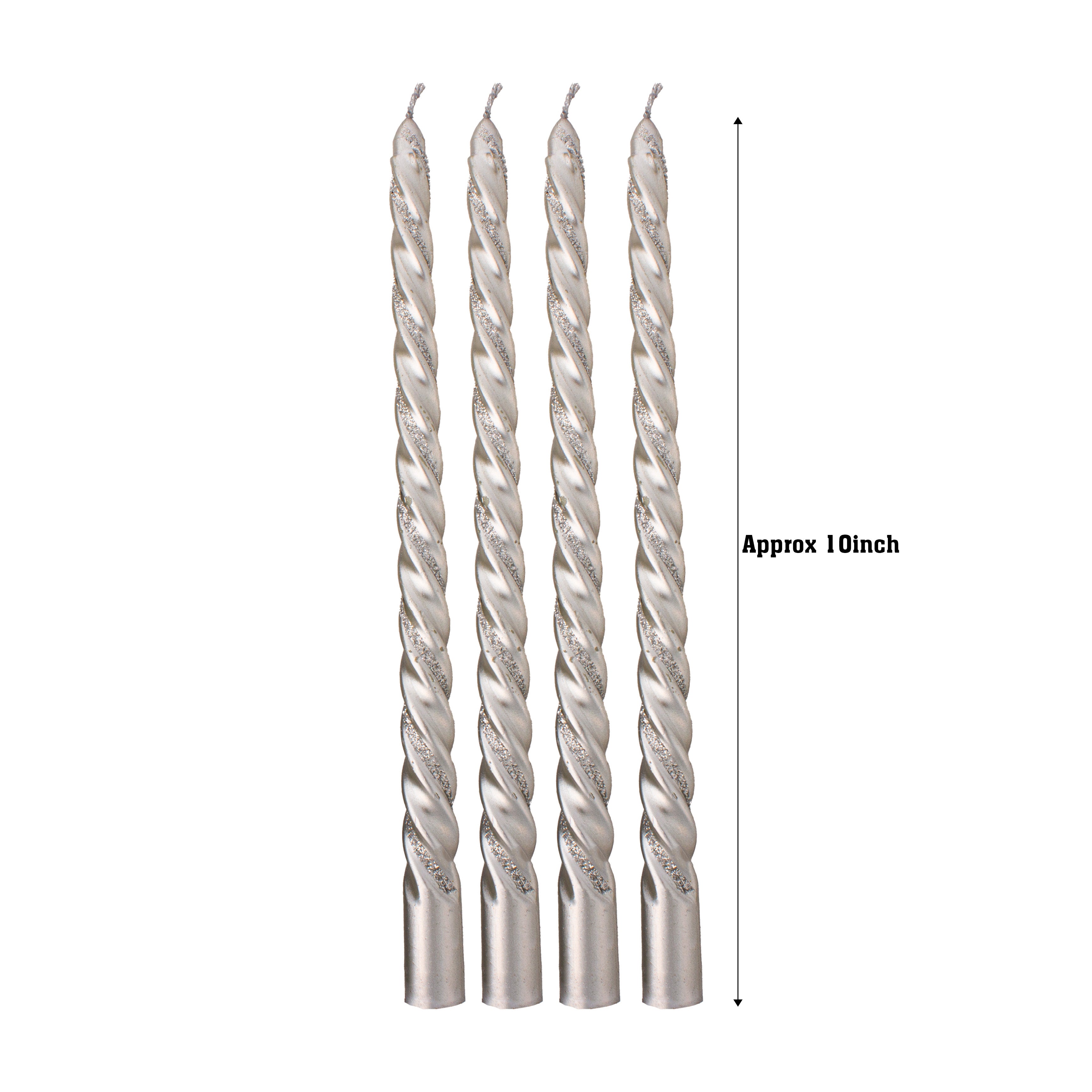Spiral Glitter Candle Silver 10inch 4pcs Box