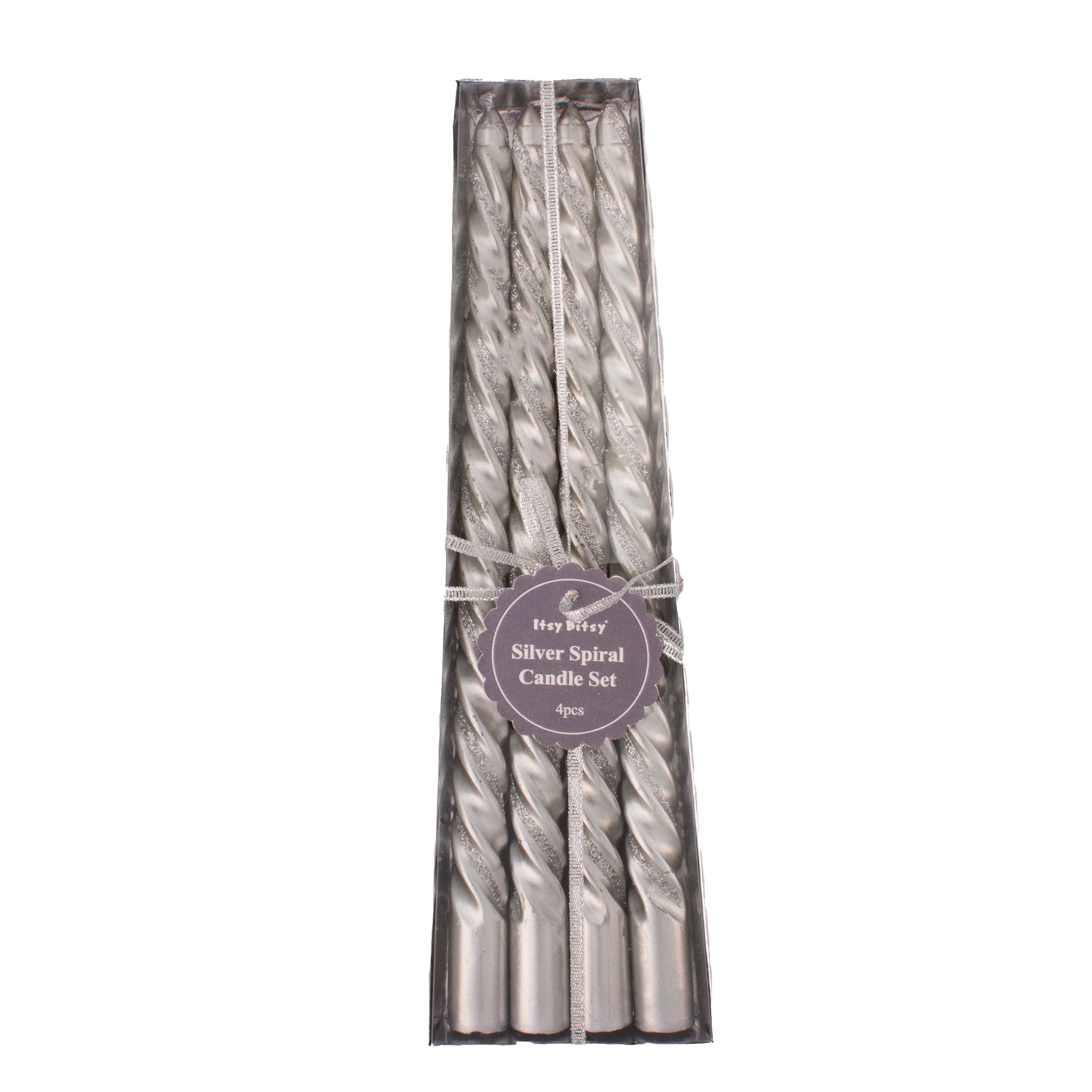 Spiral Glitter Candle Silver 10inch 4pcs Box