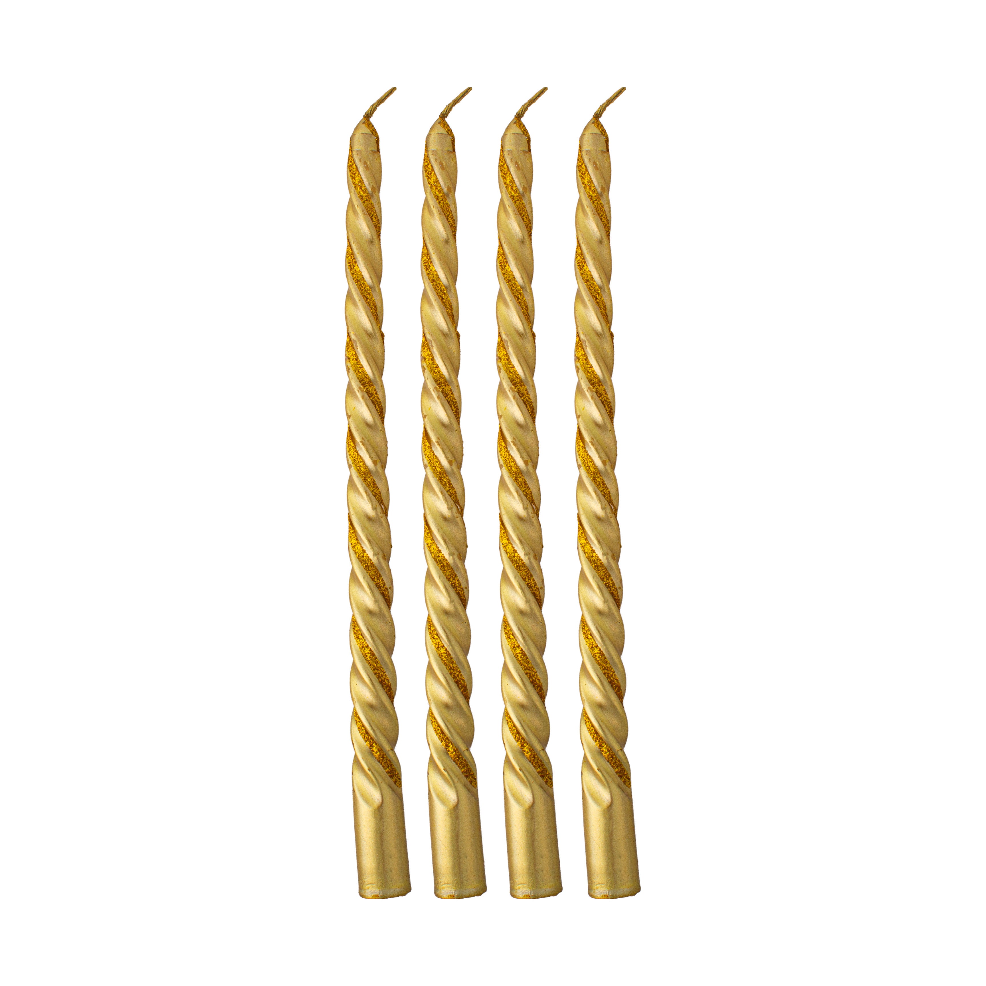 Spiral Glitter Candle Gold 10inch 4pcs Box