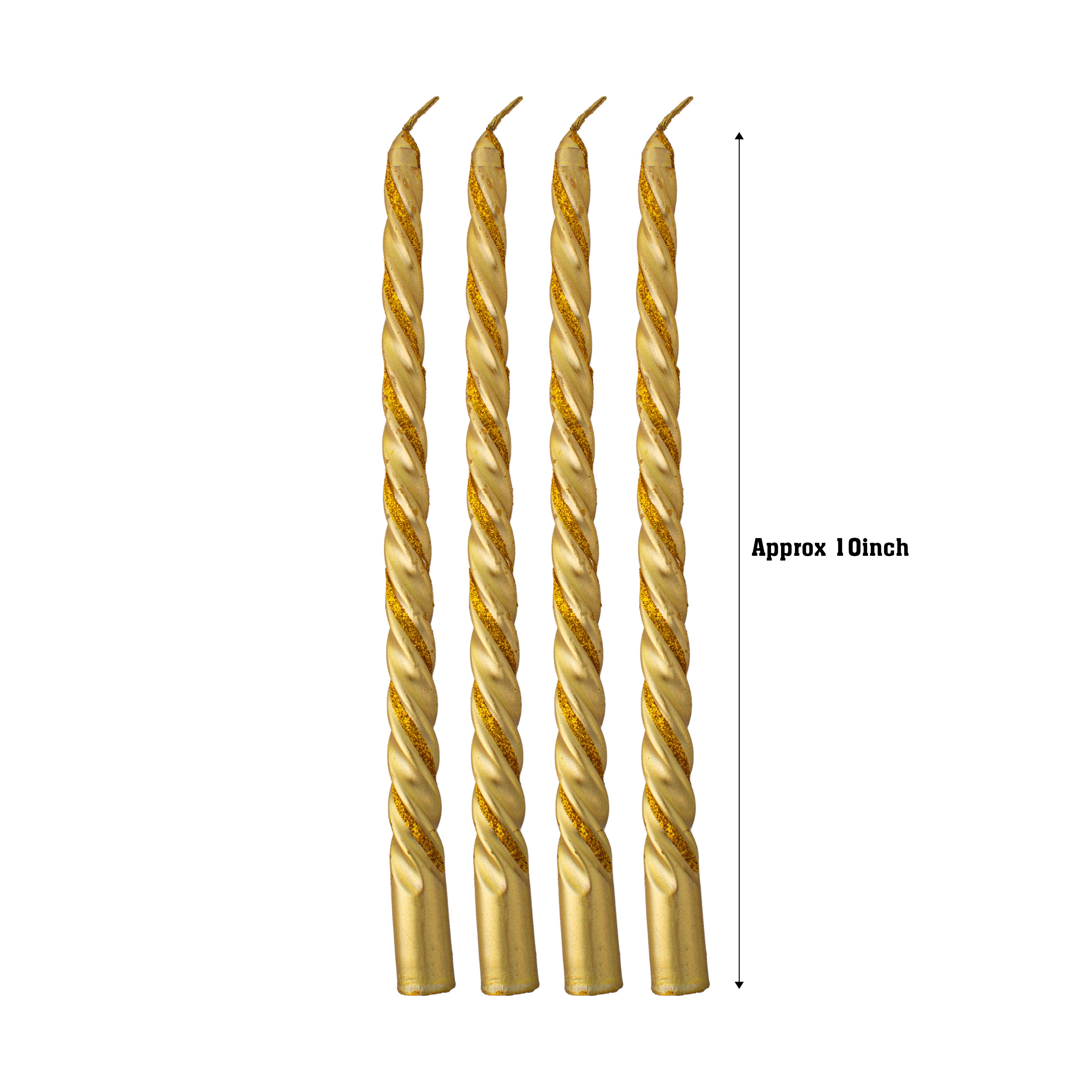 Spiral Glitter Candle Gold 10inch 4pcs Box