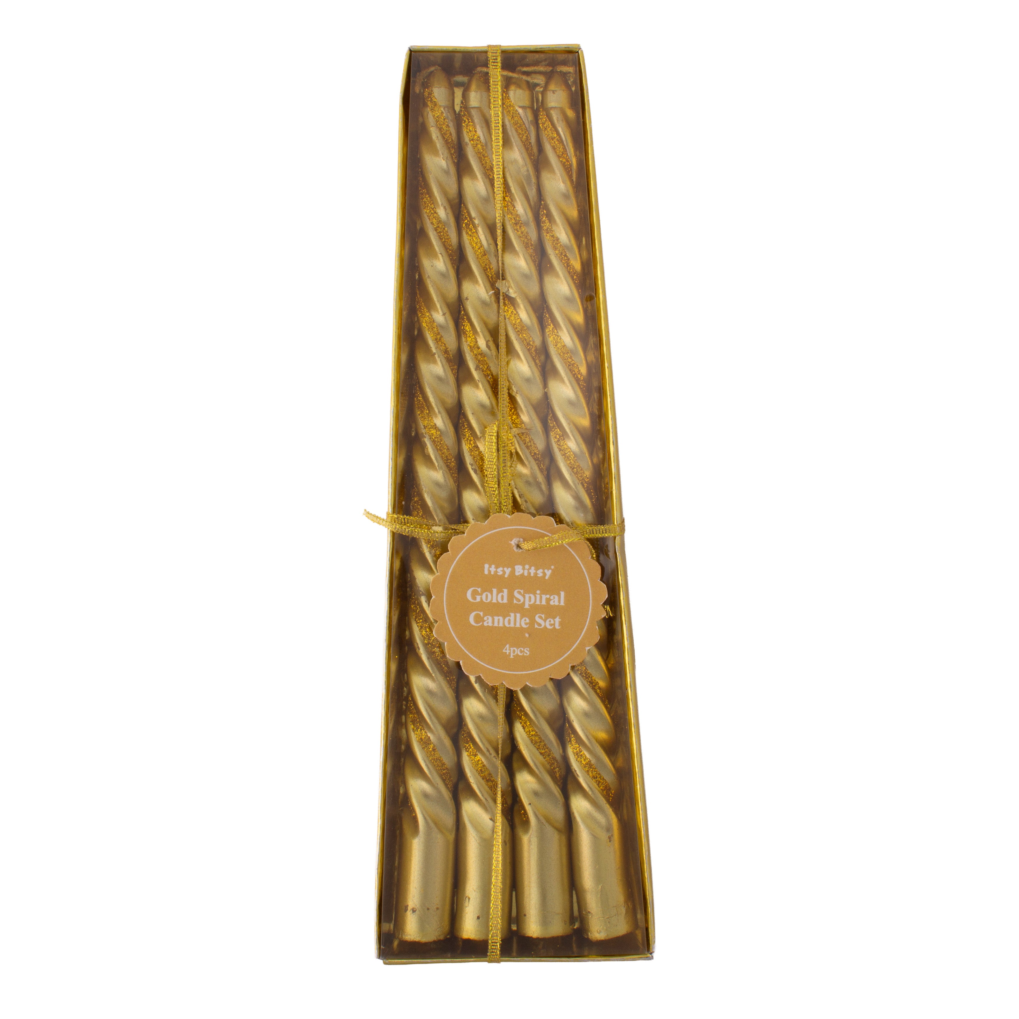 Spiral Glitter Candle Gold 10inch 4pcs Box