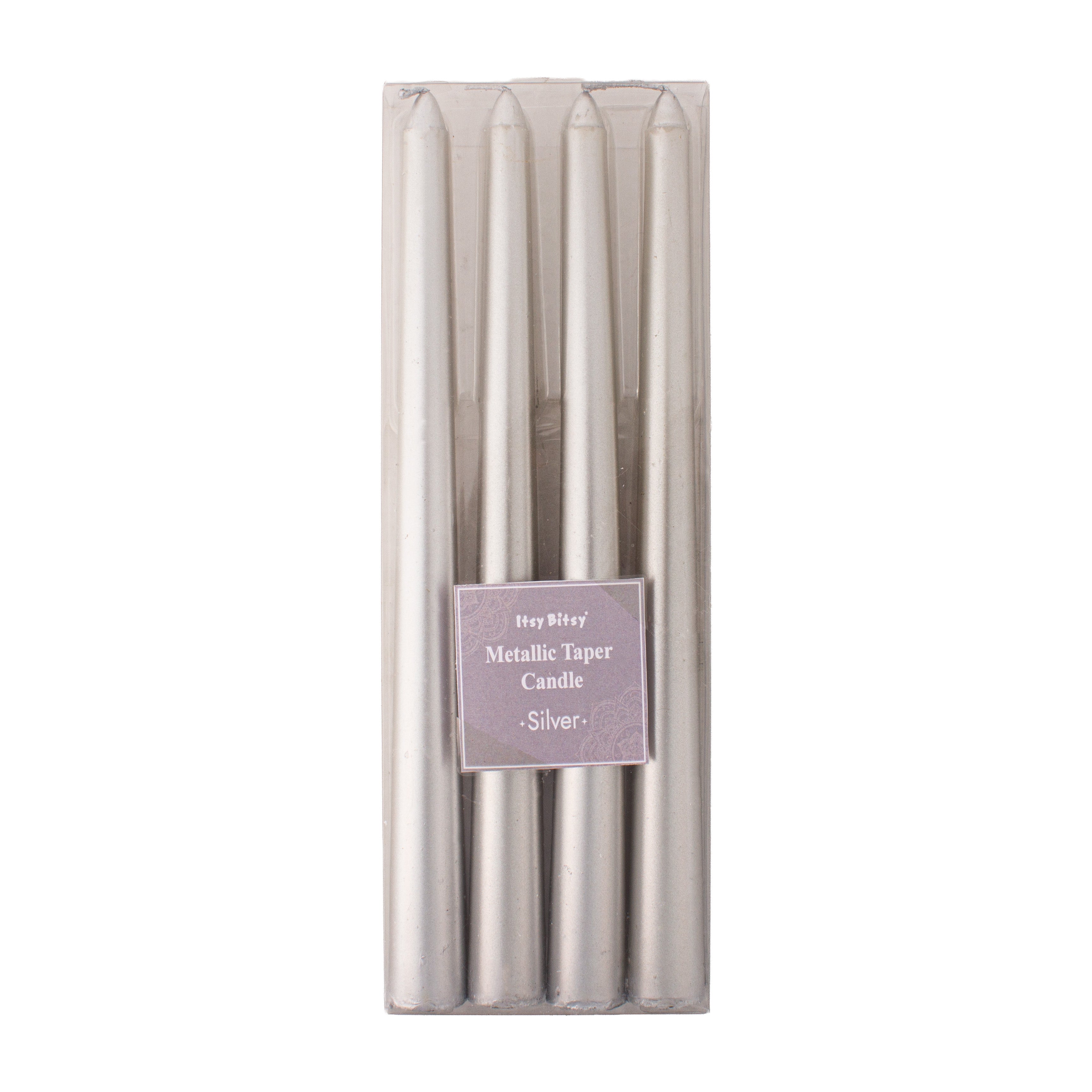 Metallic Round Candle Silver 10inch 4pcs Box