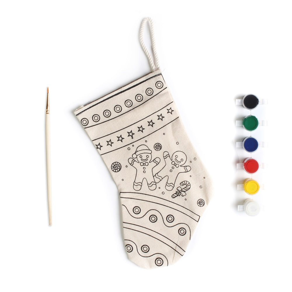 DIY Pre-Printed Stocking Painting Kit Gingerbread Man Approx L24.9 X W13.4cm 1pc