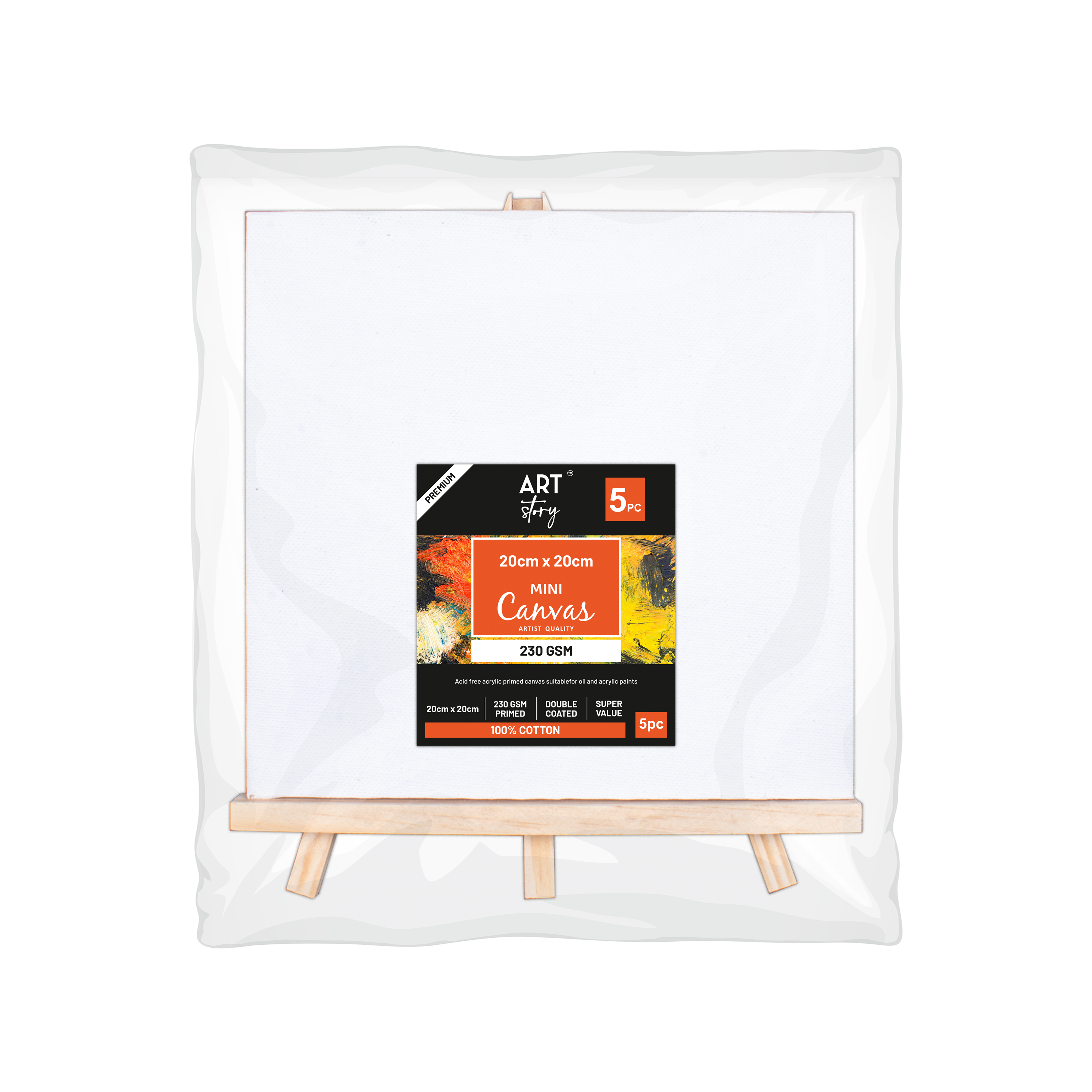Wooden Mini Easel With Canvas Easel Size 24cm Canvas Size 20 X 20cm Set of 5pc