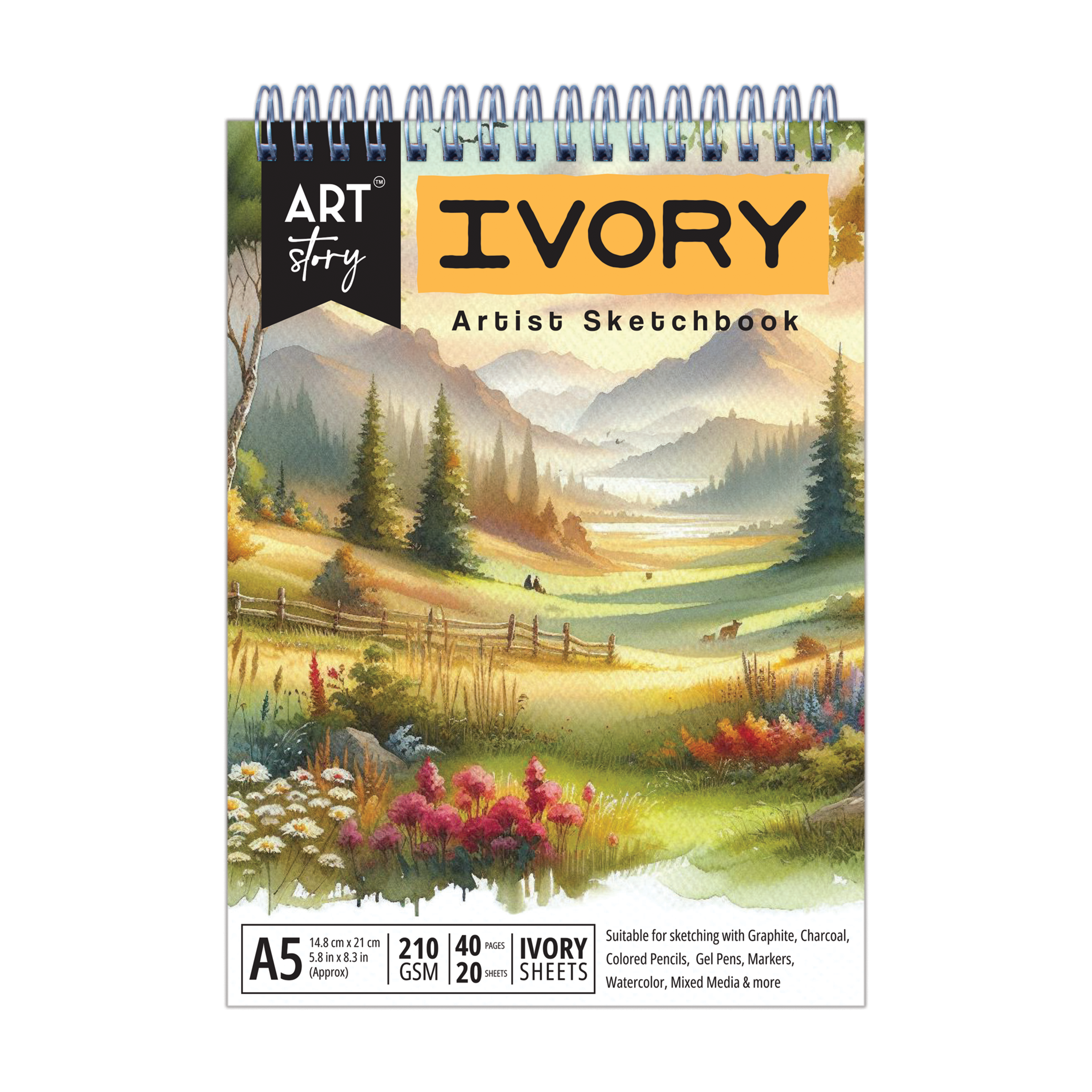 Ivory Artist Sketchbook | A5 | Wire-O | 210gsm - 40Pages - 1 Book