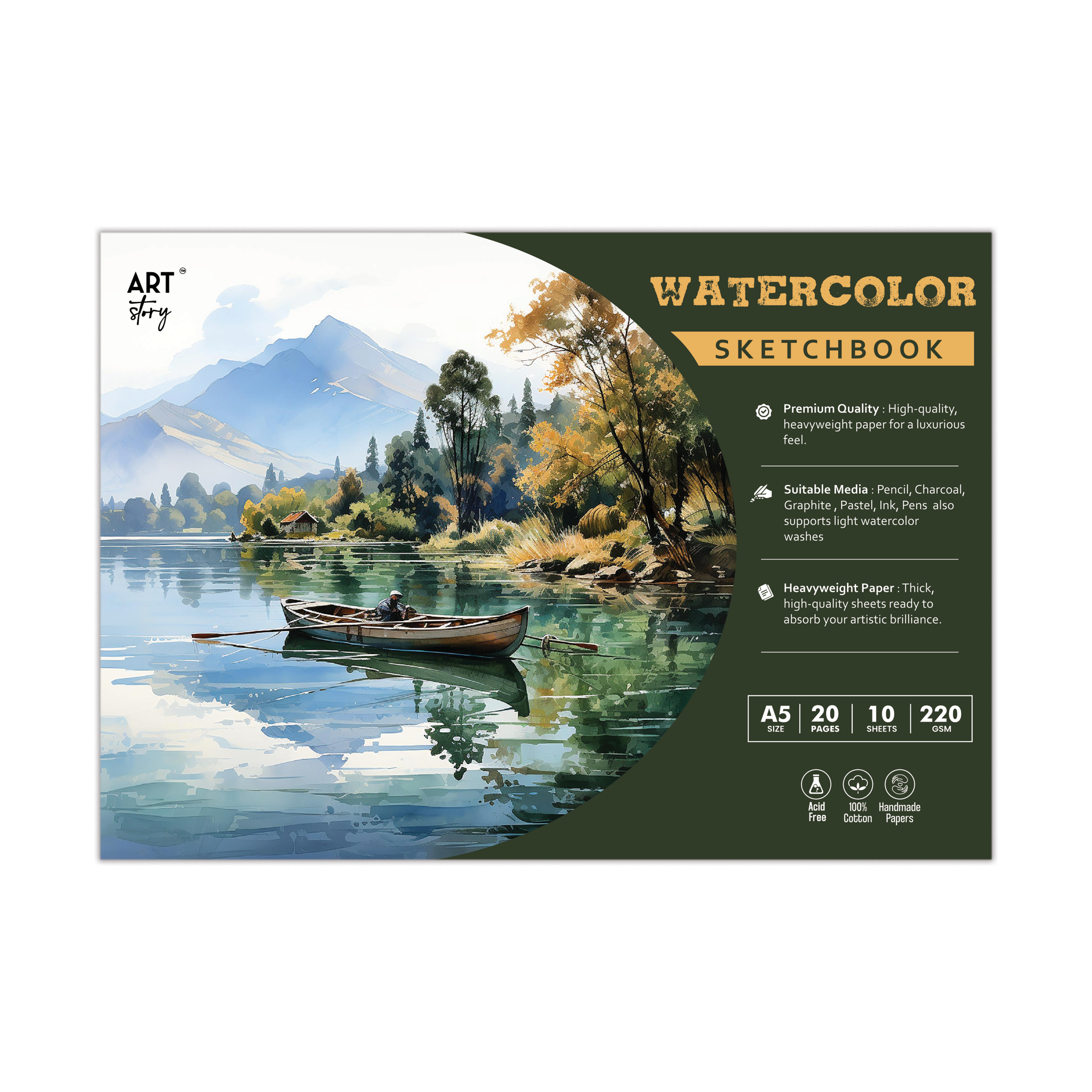 Watercolour Book Cold Pressed Cotton Artist Paper A5 220gsm 10Sheets 1 Book