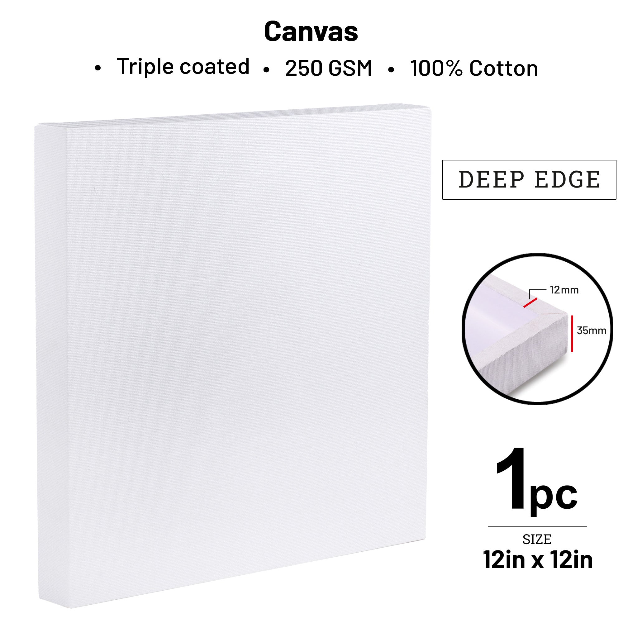 Artists 3D Deep Edge Canvas Panel Square 12 X 12inch 1pc LB