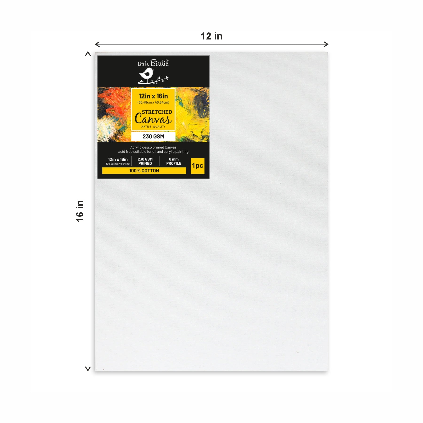 Stretched Canvas Frame 16X30Mm 230Gsm 12 X 16Inch 1Pc