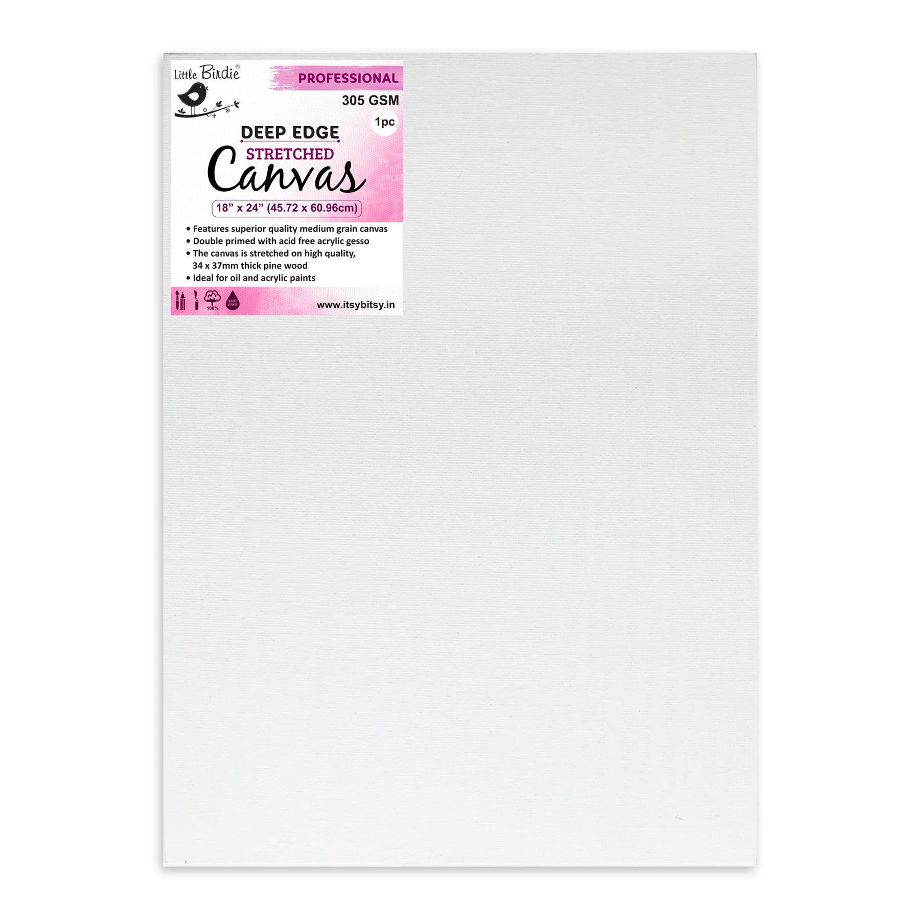 Stretched Canvas Deep Edge Frame 34X37Mm 305Gsm 18 X 24Inch 1Pc (Pack of 3)