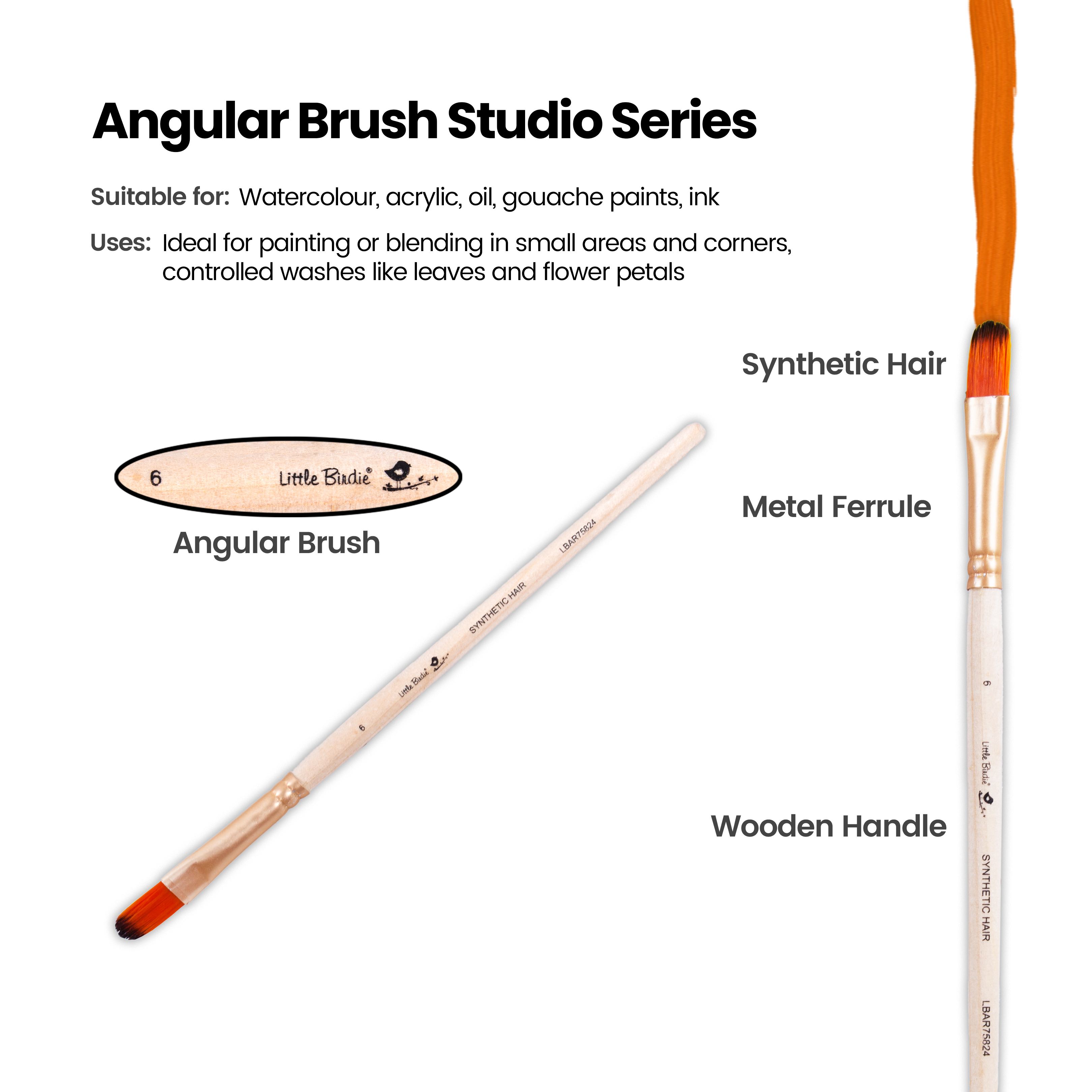 Filbert Brush Synthetic Hair Size 6 Handle Length 150mm 1pc
