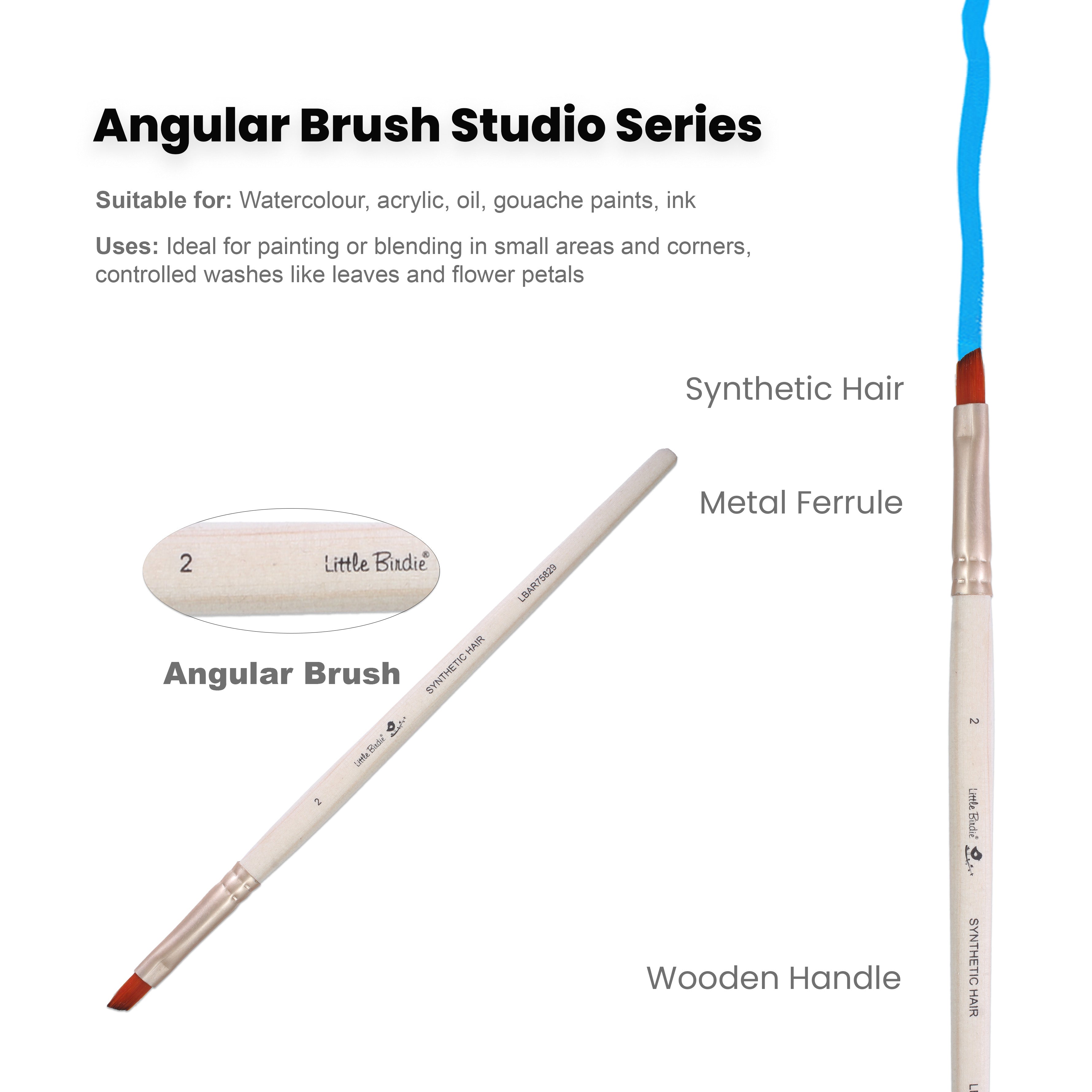 Angular Brush Synthetic Hair Size 2 Handle Length 150mm
