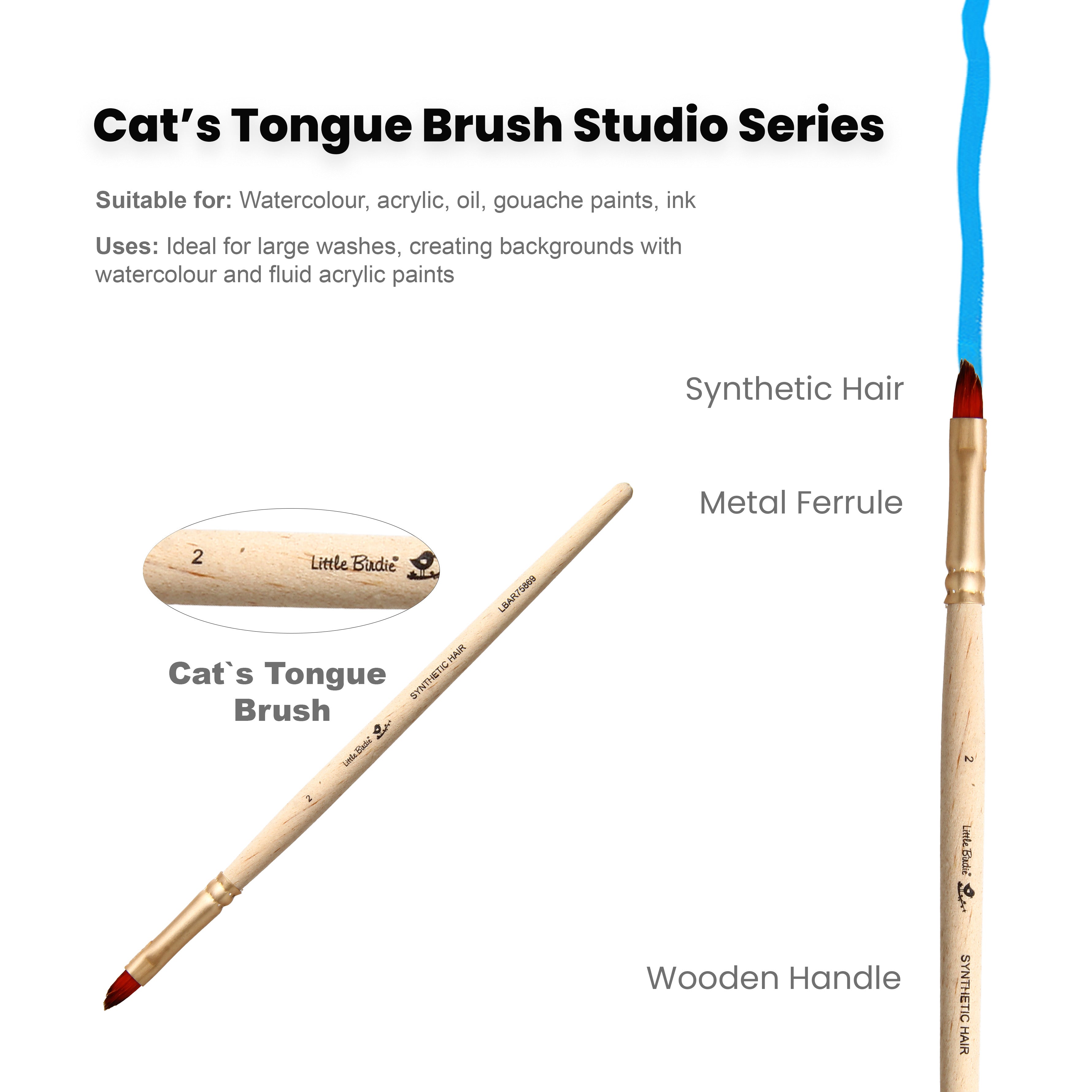 Cat`S Tongue Brush Synthetic Hair Size 2 Handle Length 150mm