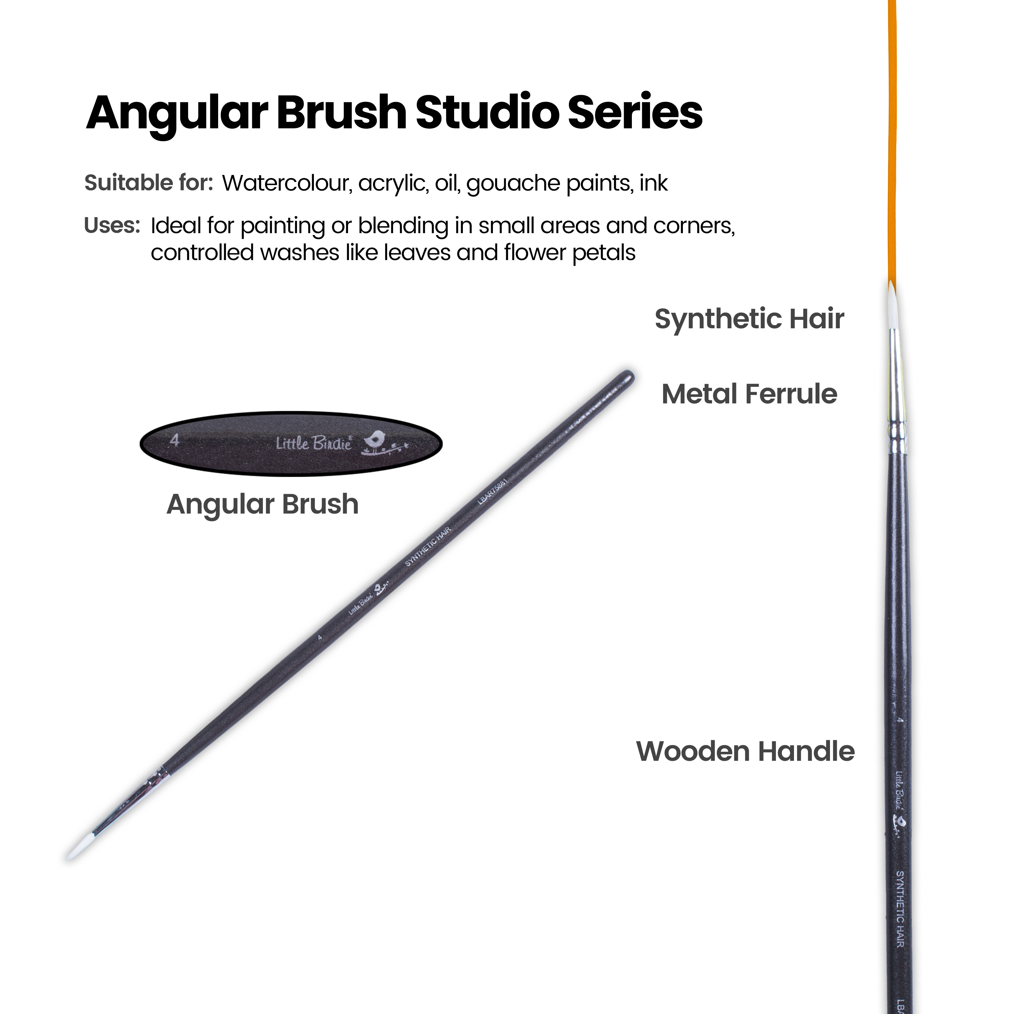 Premium Round Brush Synthetic Hair Handle Length 200mm Size 4 1 pc