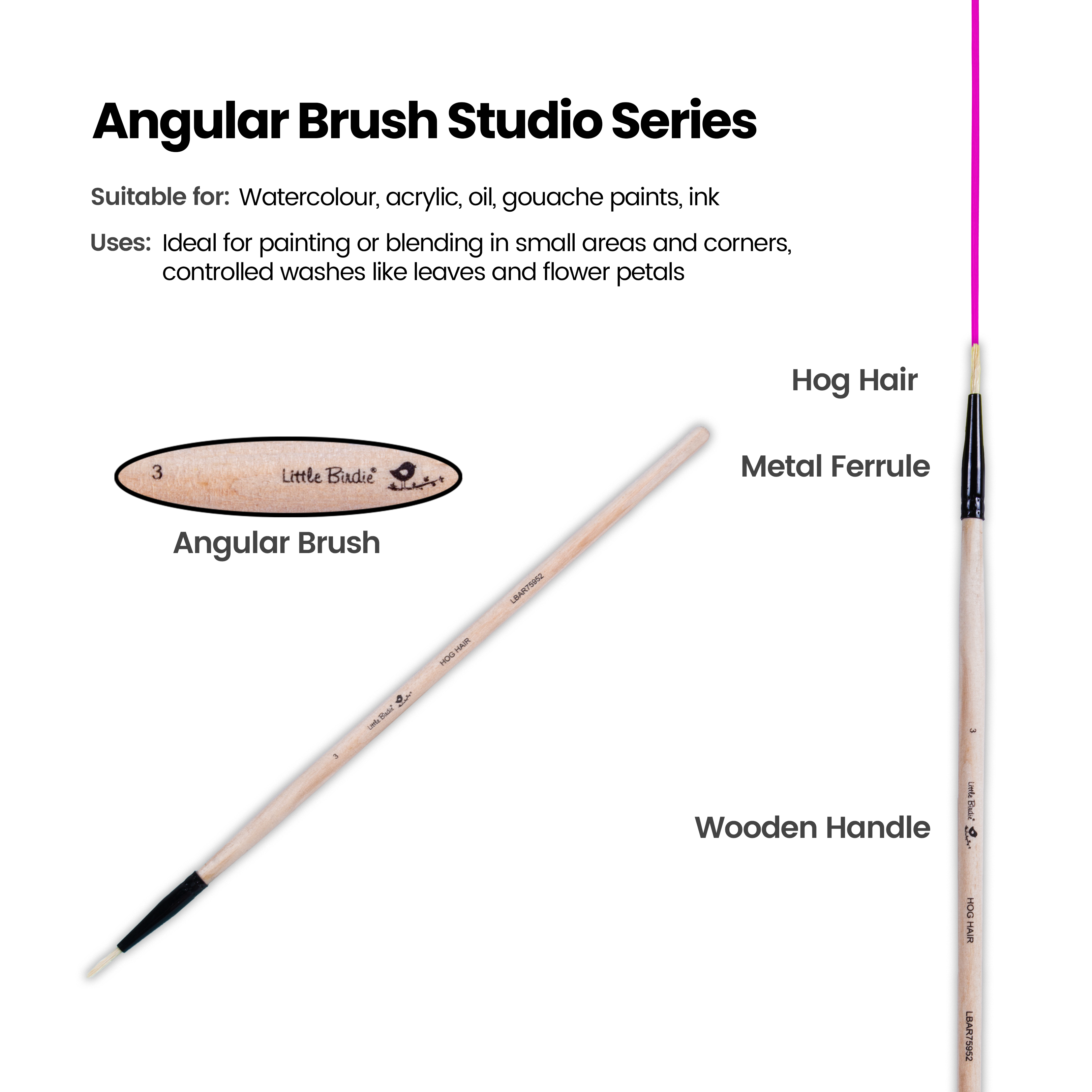 Synthetic Hog Hair Oil Round Brush Handle Length 200mm Size 3 1 pc