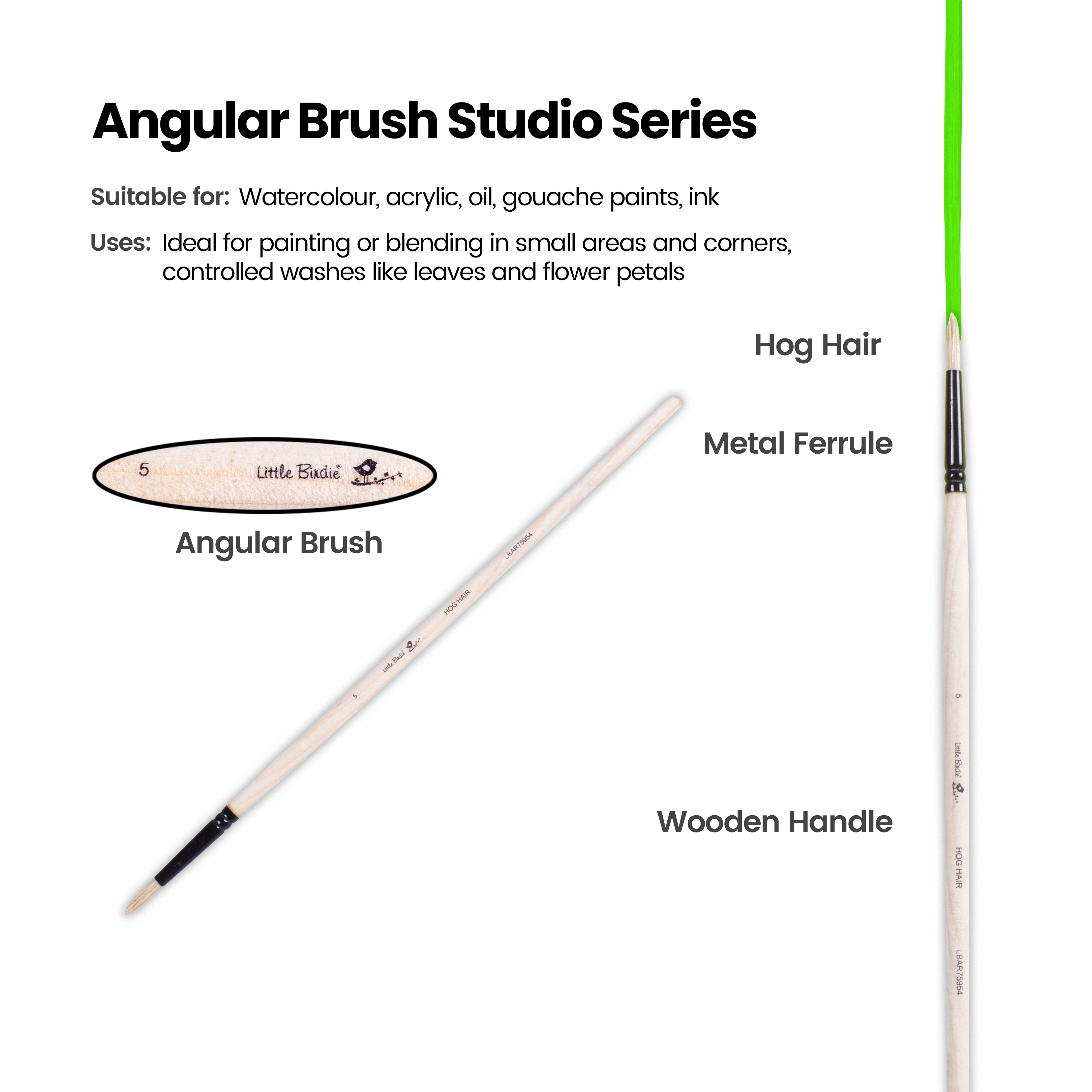 Synthetic Hog Hair Oil Round Brush Handle Length 200mm Size 5 1 pc