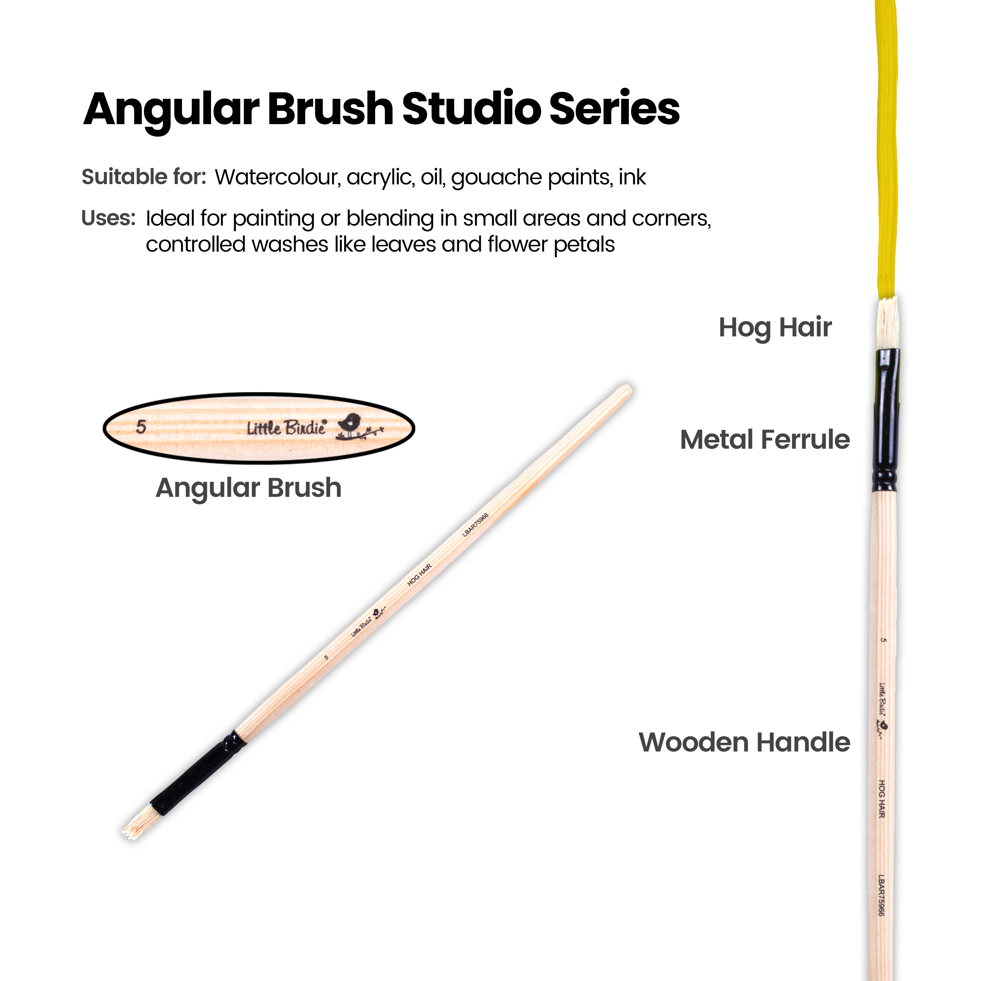 Synthetic Hog Hair Oil Flat Brush Handle Length 200mm Size 5 1 pc