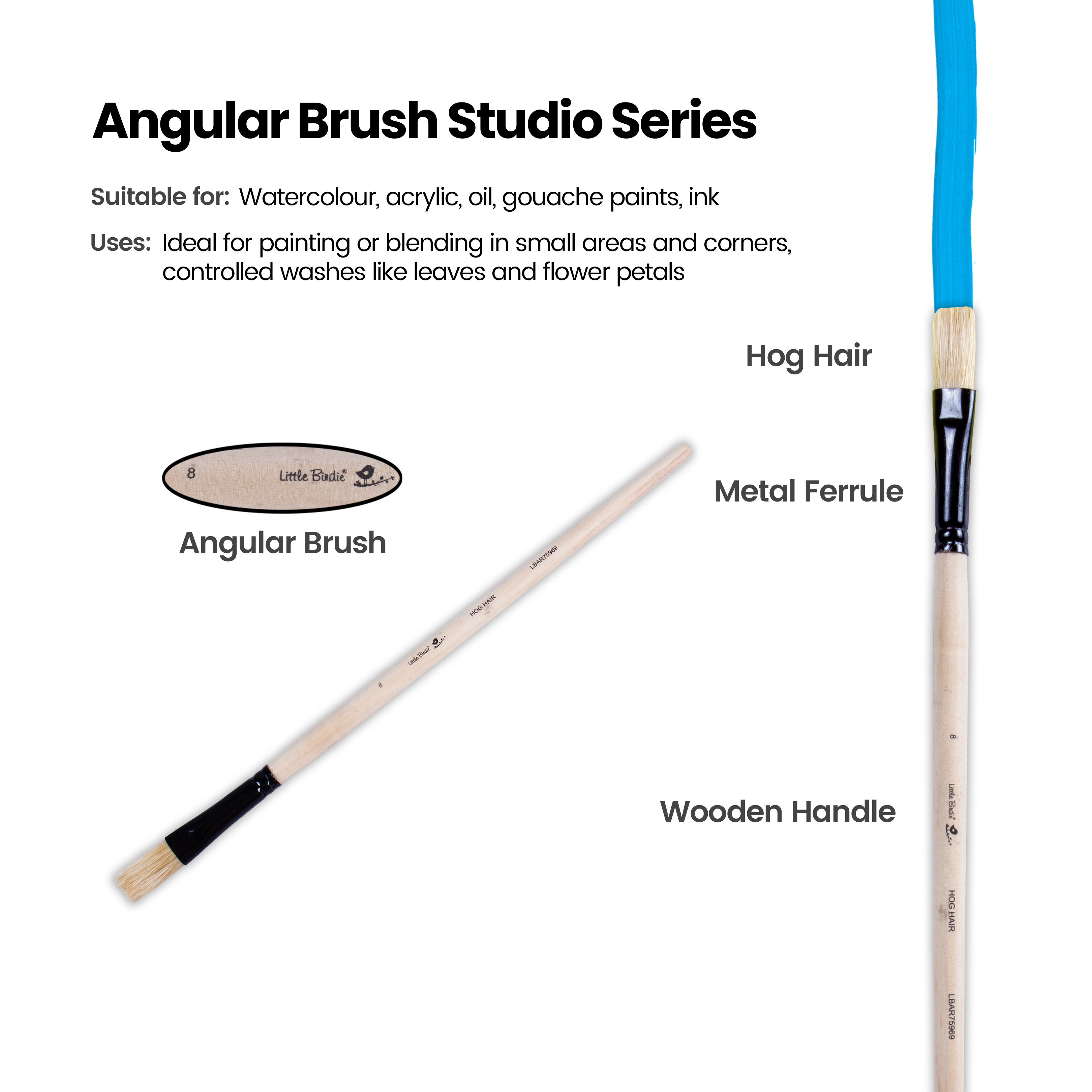Synthetic Hog Hair Oil Flat Brush Handle Length 200mm Size 8 1 pc