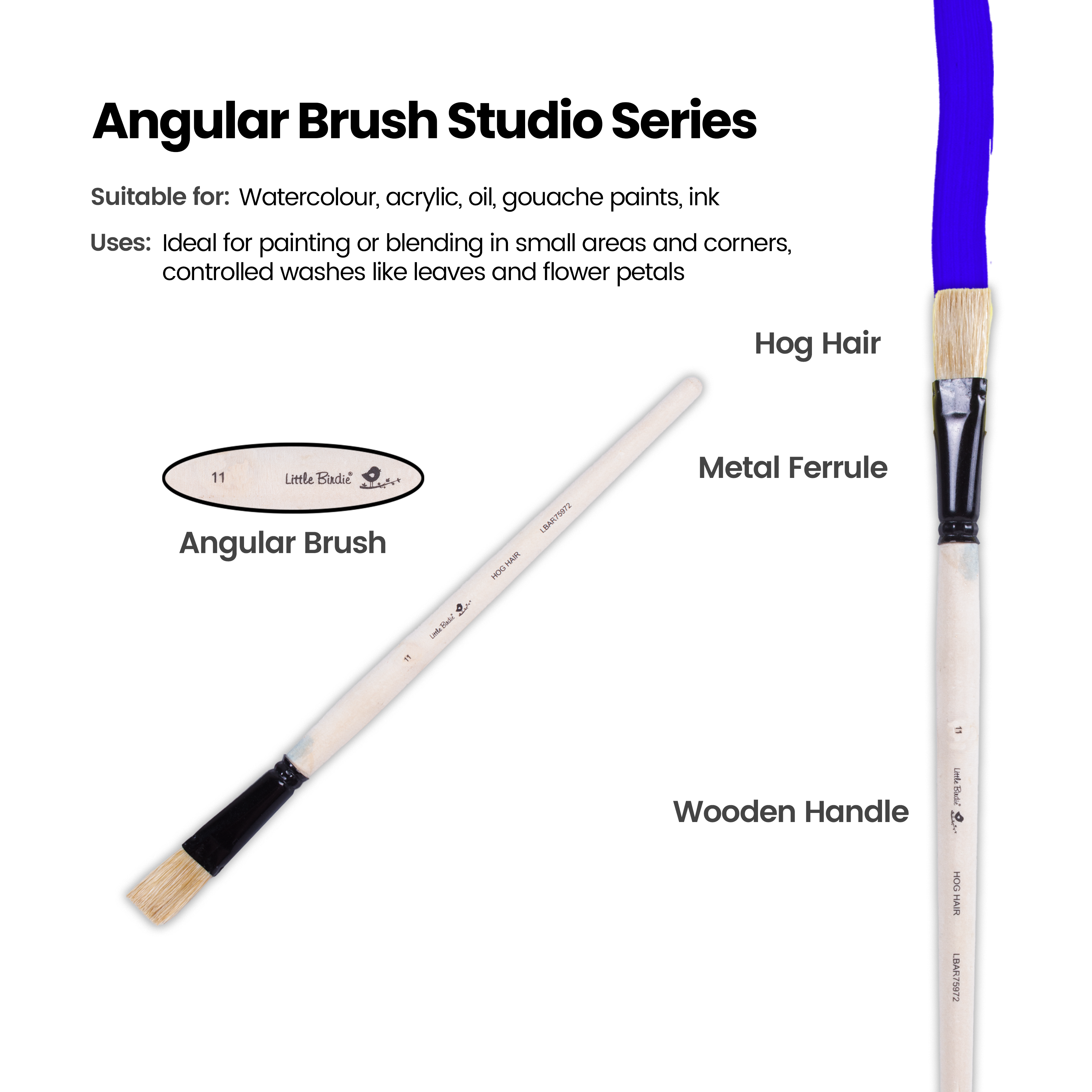Synthetic Hog Hair Oil Flat Brush Handle Length 200mm Size 11 1 pc