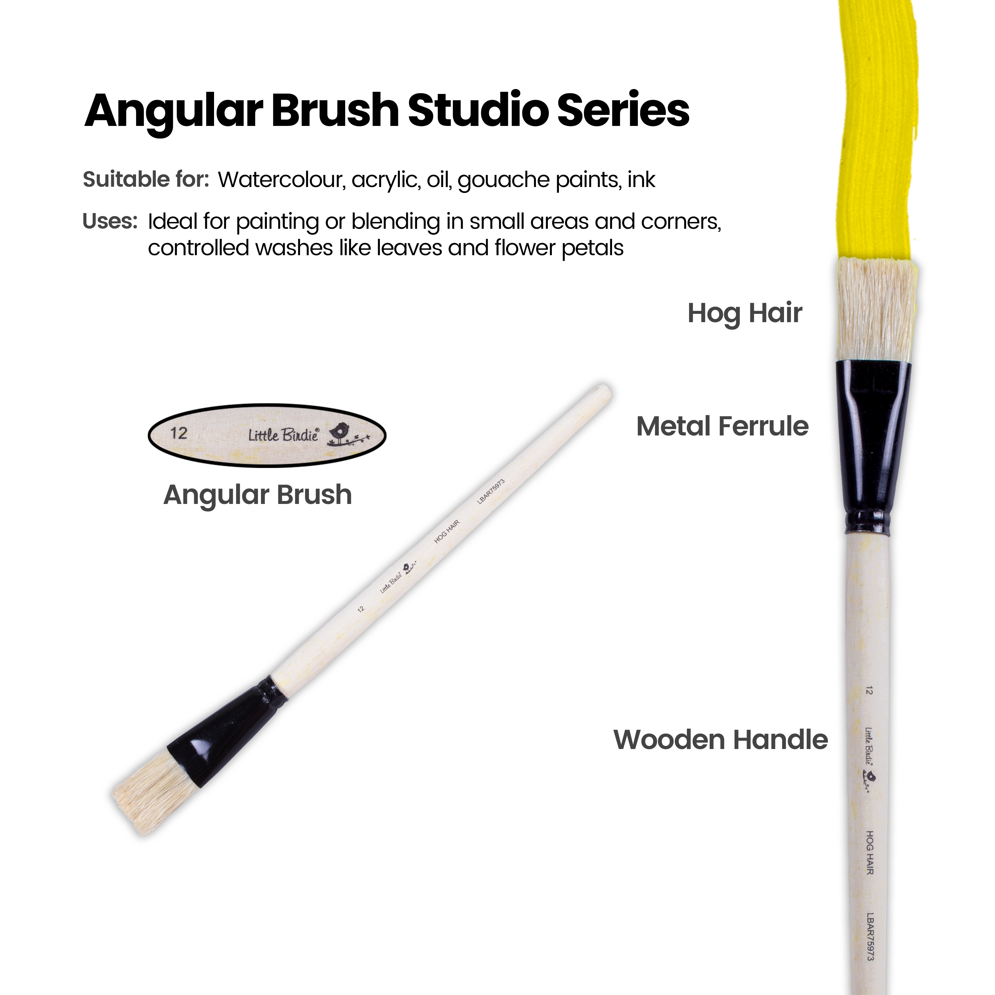 Synthetic Hog Hair Oil Flat Brush Handle Length 200mm Size 12 1 pc