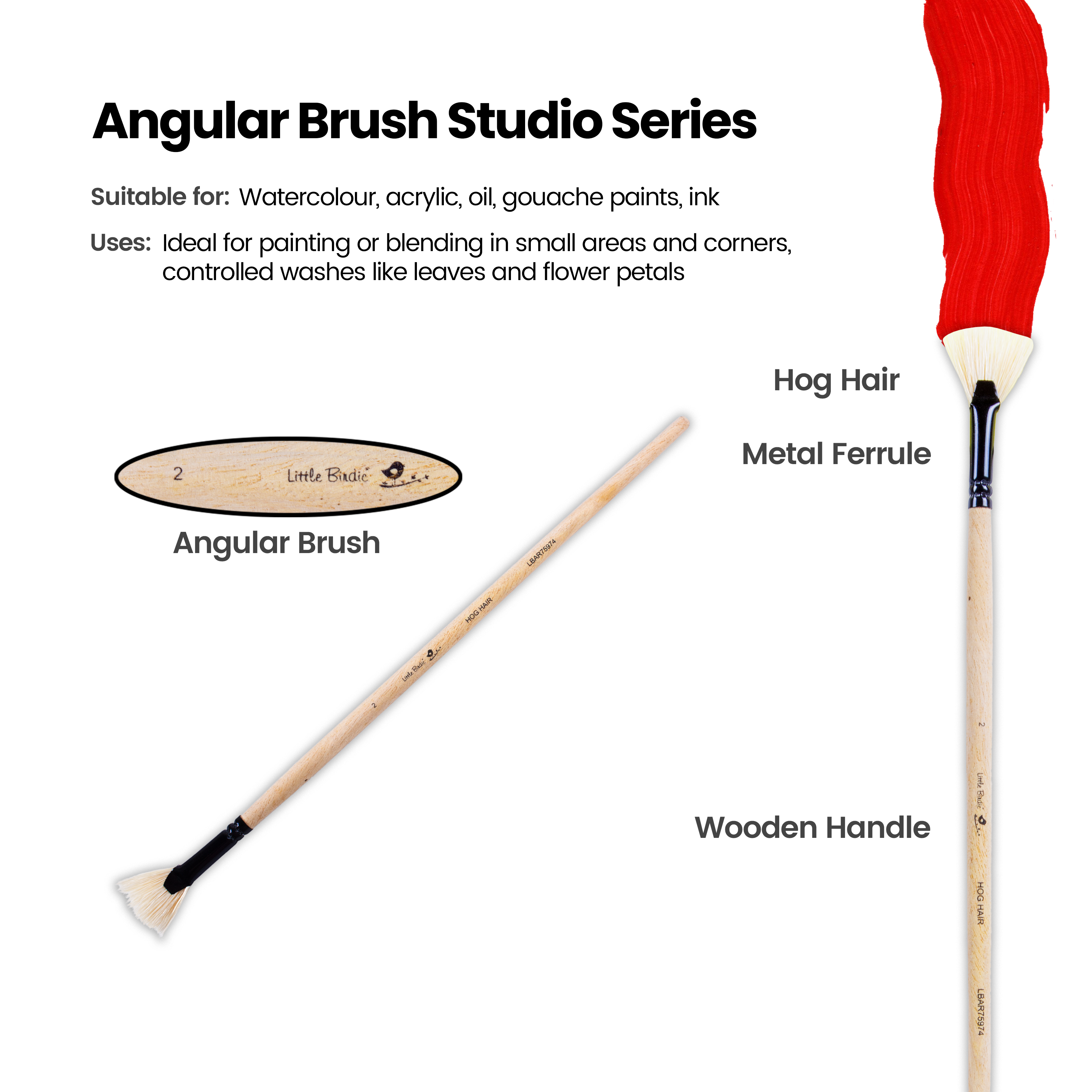 Synthetic Hog Hair Oil Fan Brush Handle Length 200mm Size 2 1 pc