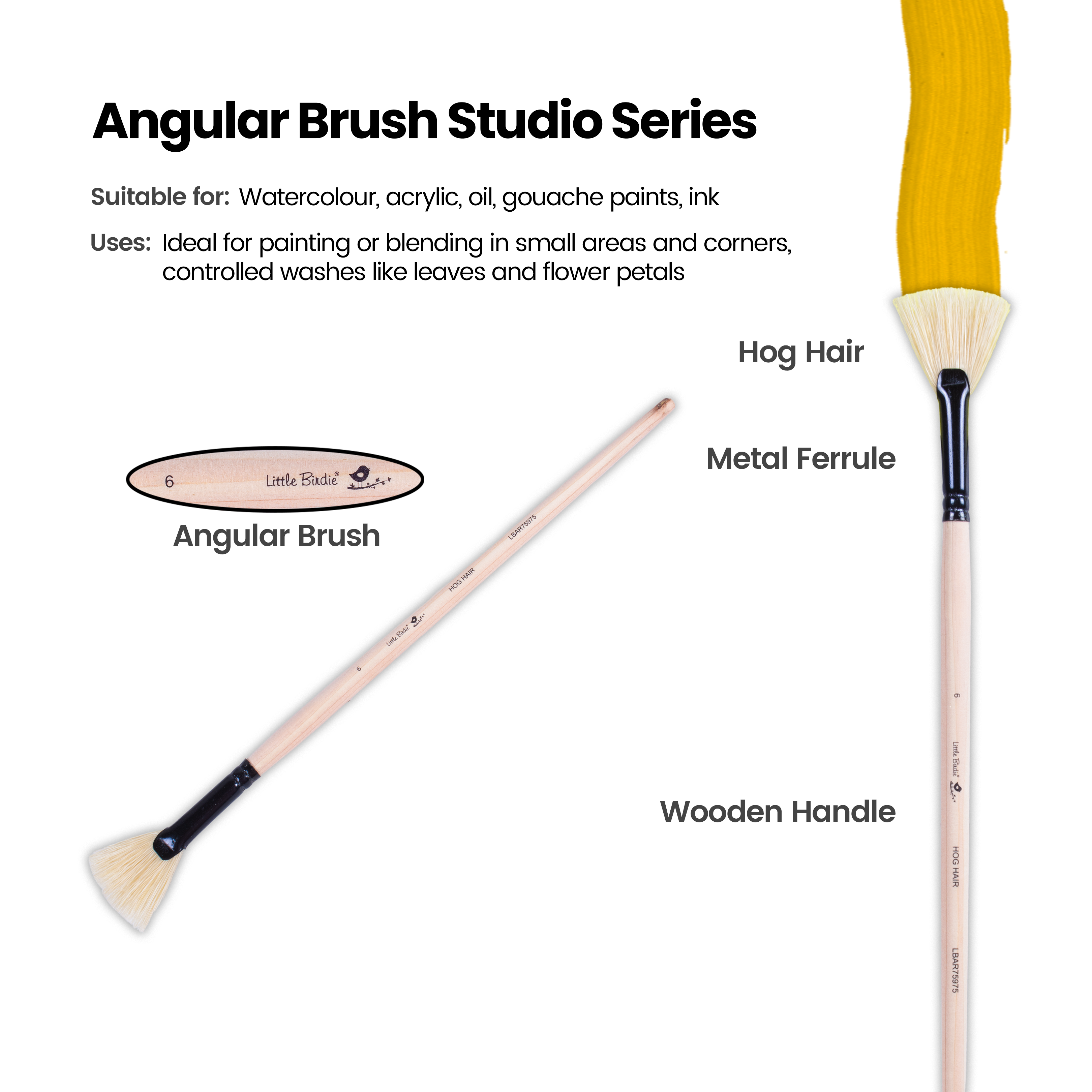 Synthetic Hog Hair Oil Fan Brush Handle Length 200mm Size 6 1 pc