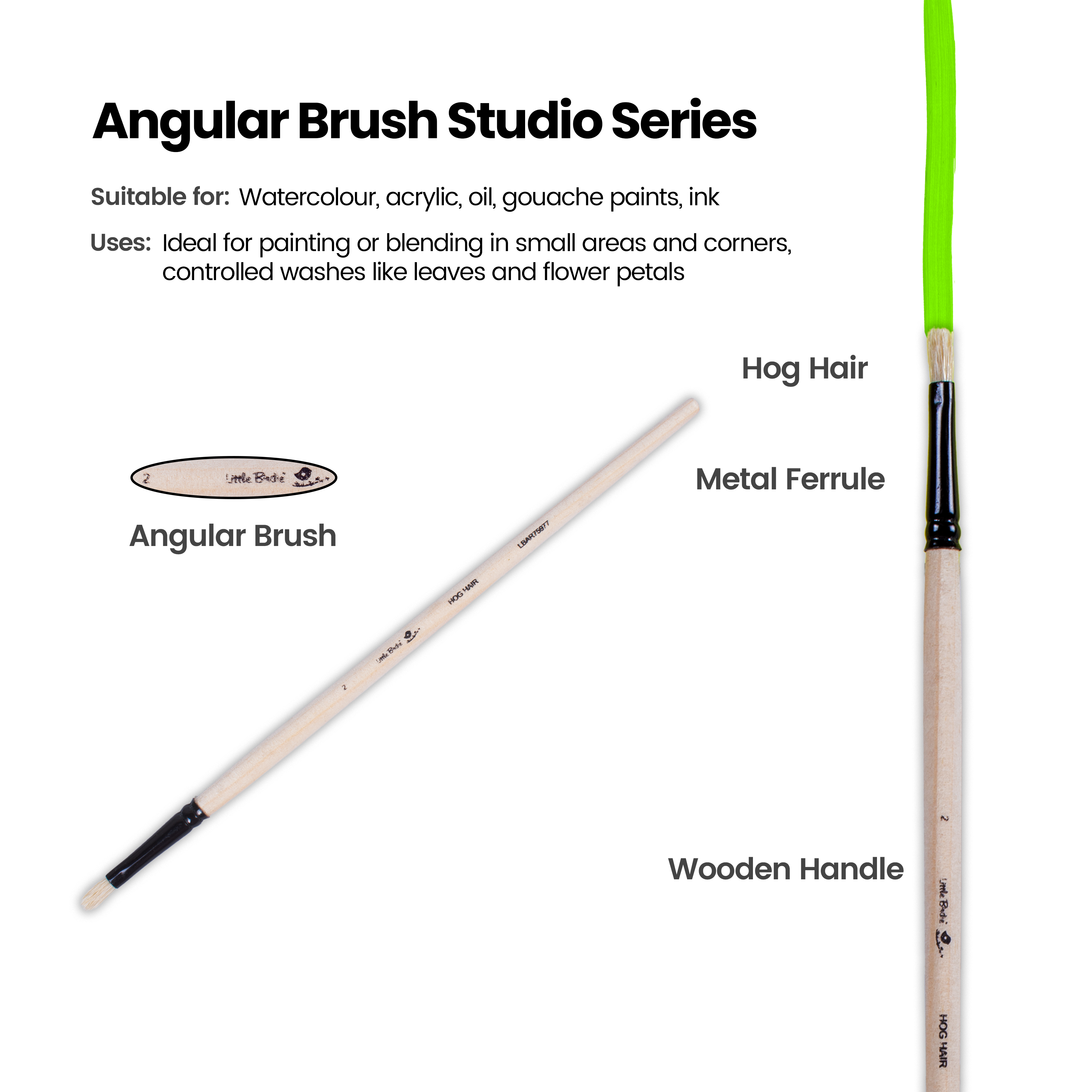 Synthetic Hog Hair Oil Filbert Brush Handle Length 200mm Size 2 1 pc
