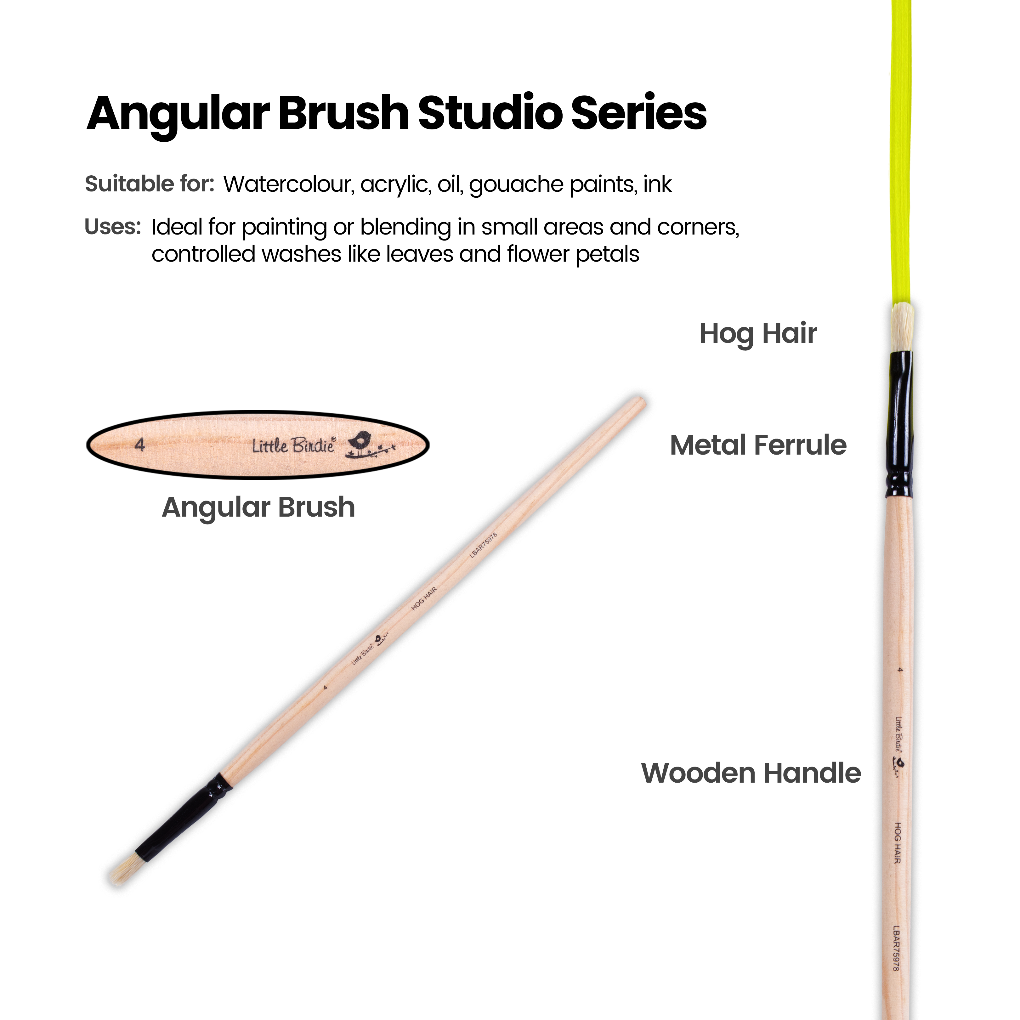 Synthetic Hog Hair Oil Filbert Brush Handle Length 200mm Size 4 1 pc
