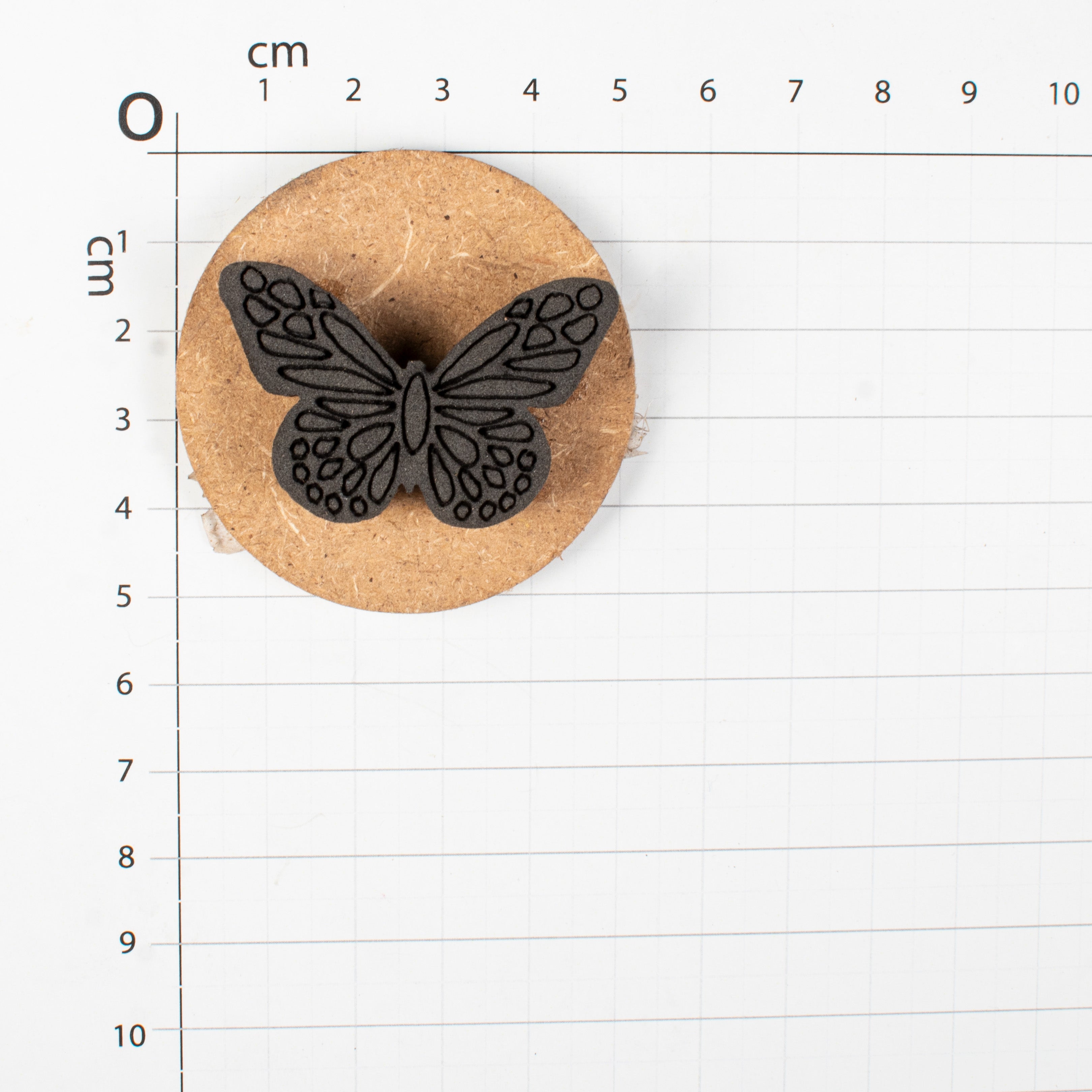 Foam Stamp - Ornate Butterfly | 4.2 x 3cm | 10mm Thick (MDF Base 5.5mm thick round 5cm dia) 1pc
