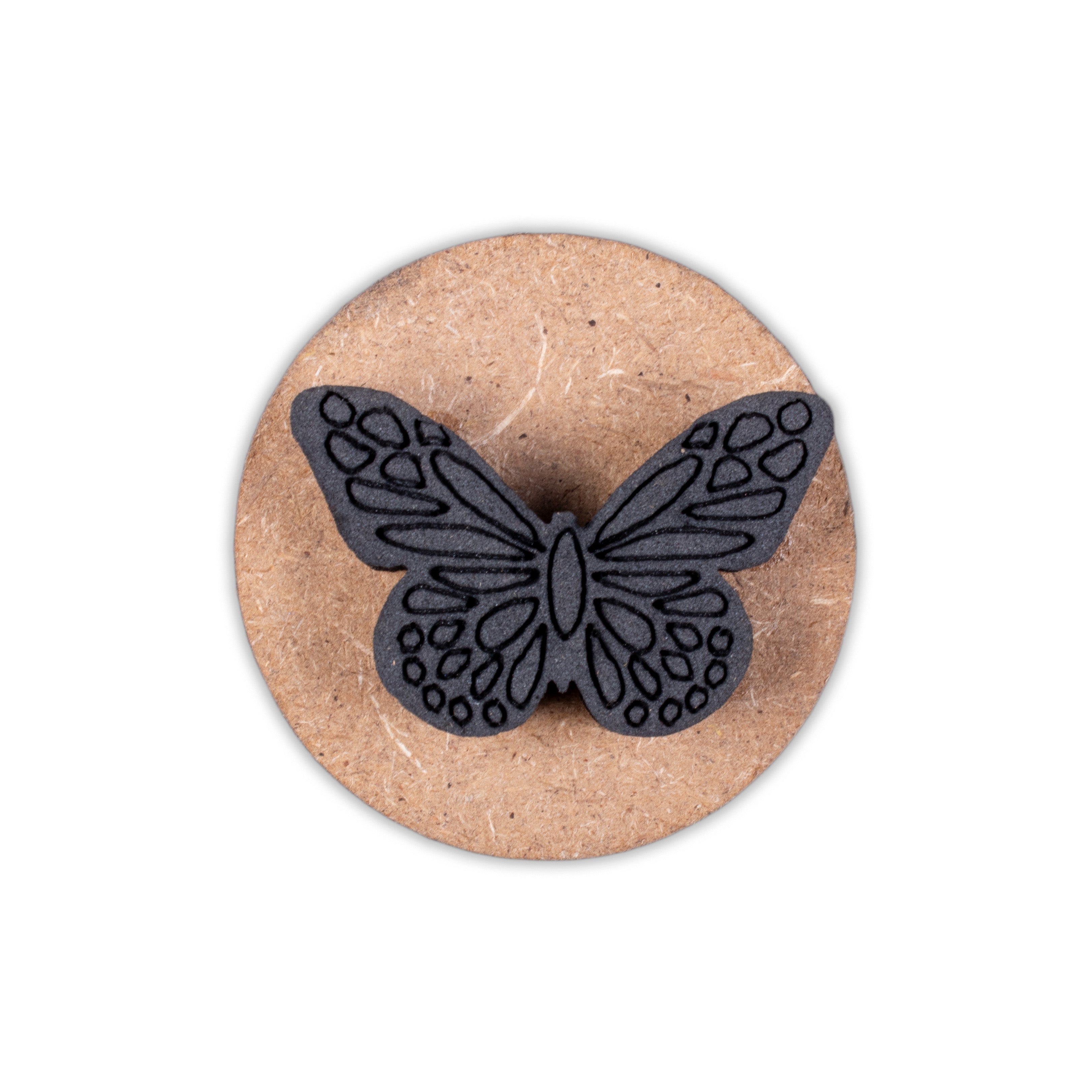 Foam Stamp - Ornate Butterfly | 4.2 x 3cm | 10mm Thick (MDF Base 5.5mm thick round 5cm dia) 1pc