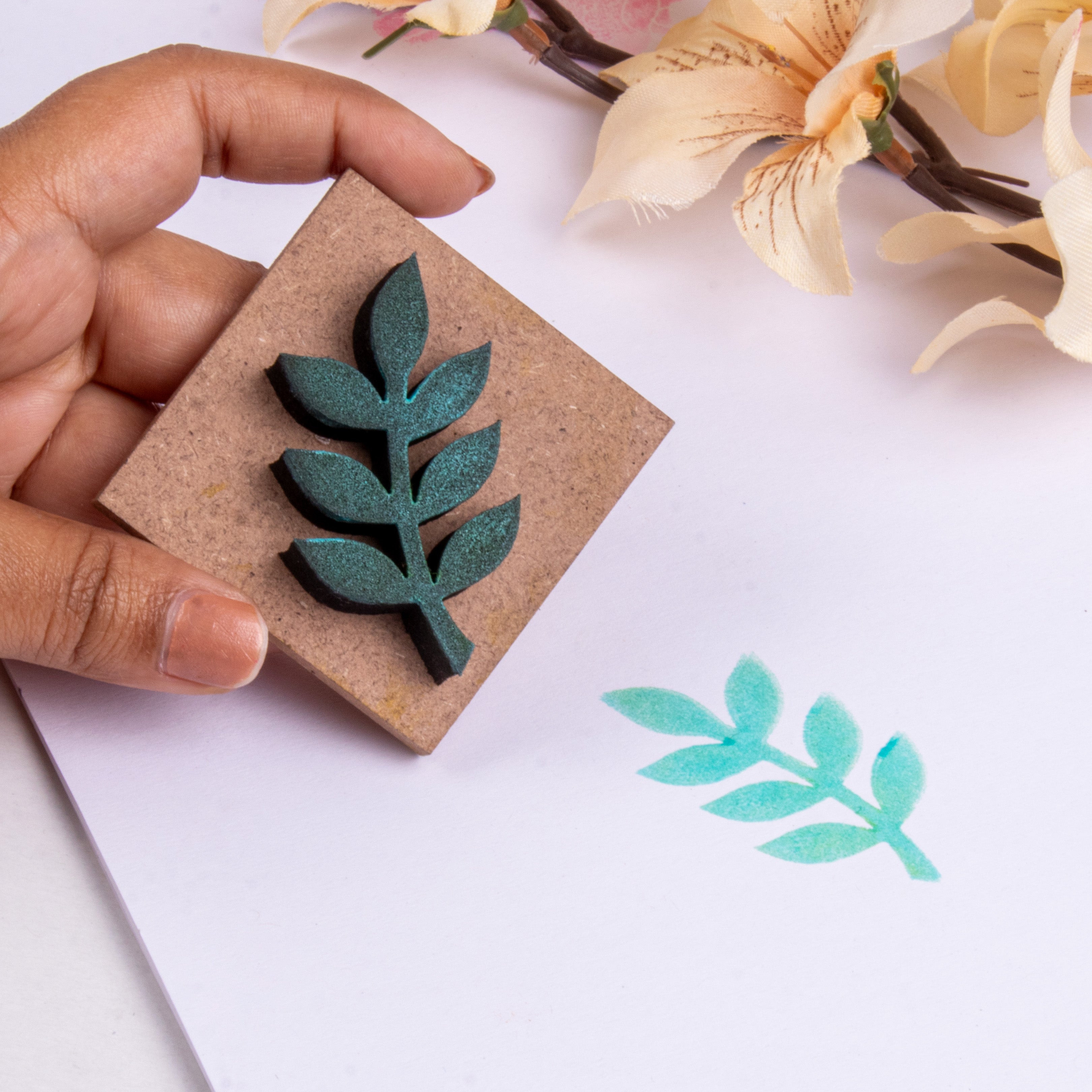 Foam Stamp - Leafy Stem | 2.8cm x 5cm | 10mm Thick (MDF Base 5.5mm thick square 5x5cm ) 1pc