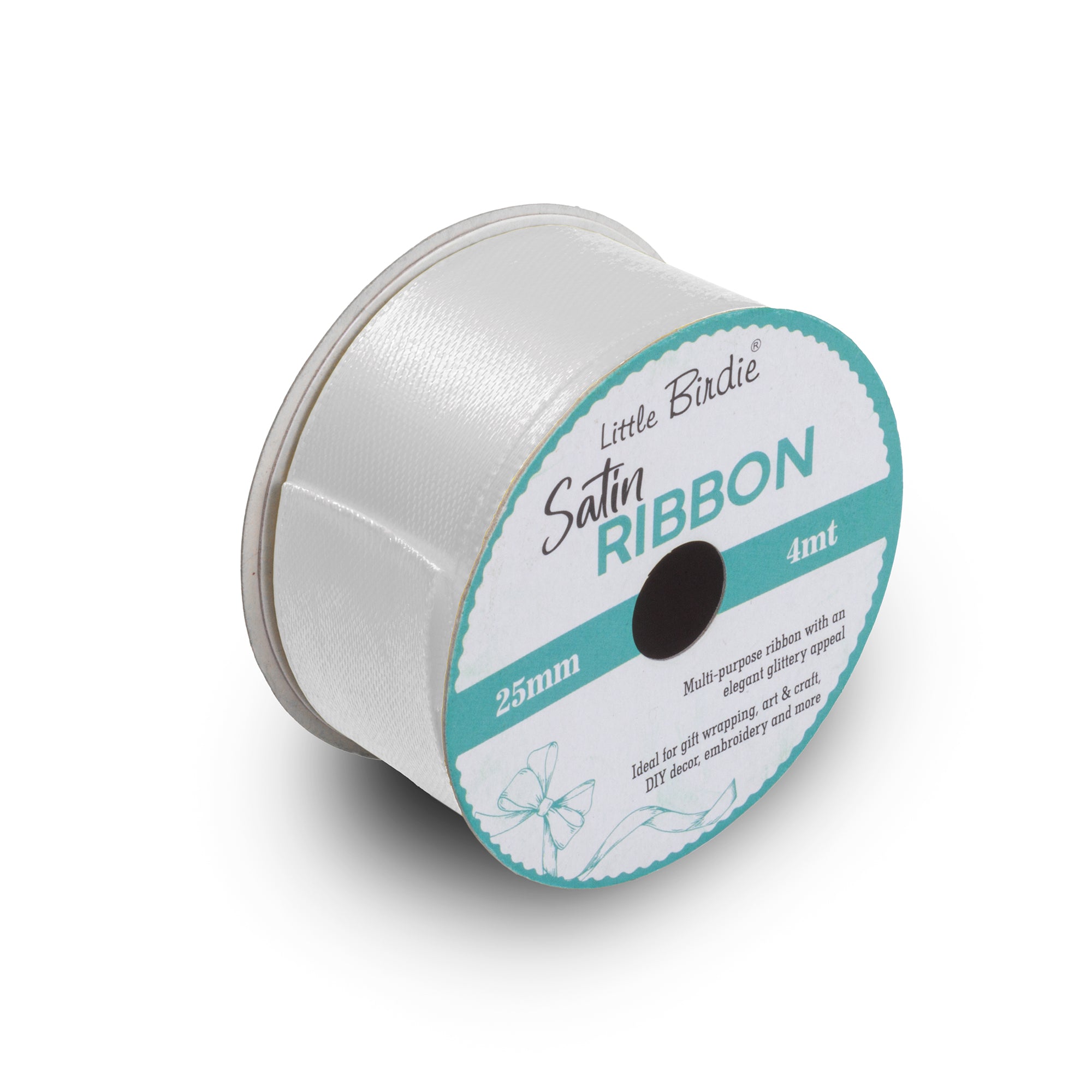Satin Ribbon | 25mm | White | 4 Meters - 1 Roll